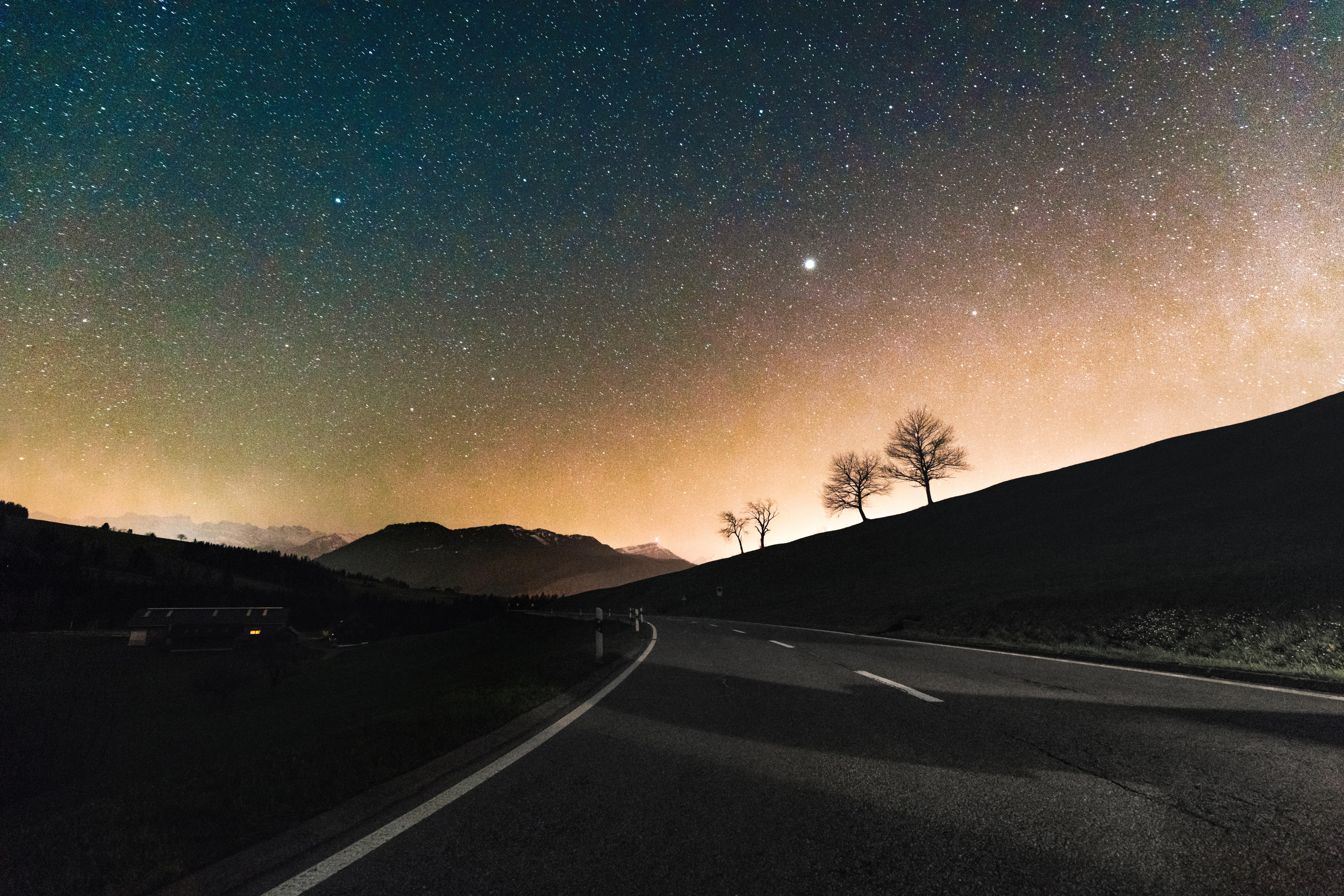 Stars Road Down To Hill 8k Wallpaper, HD