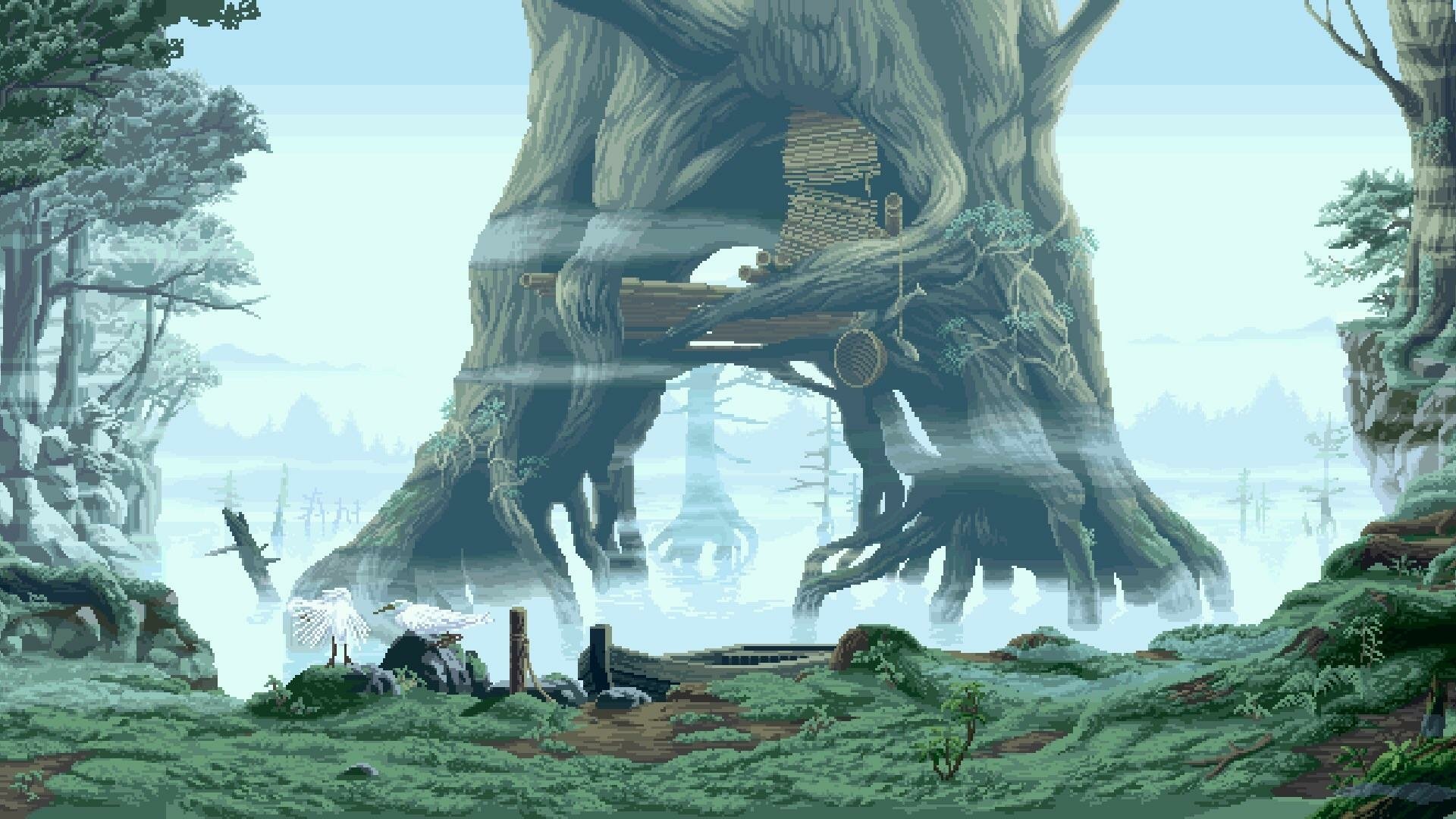 Enchanted Forest Tree Pixel Art Wallpaper