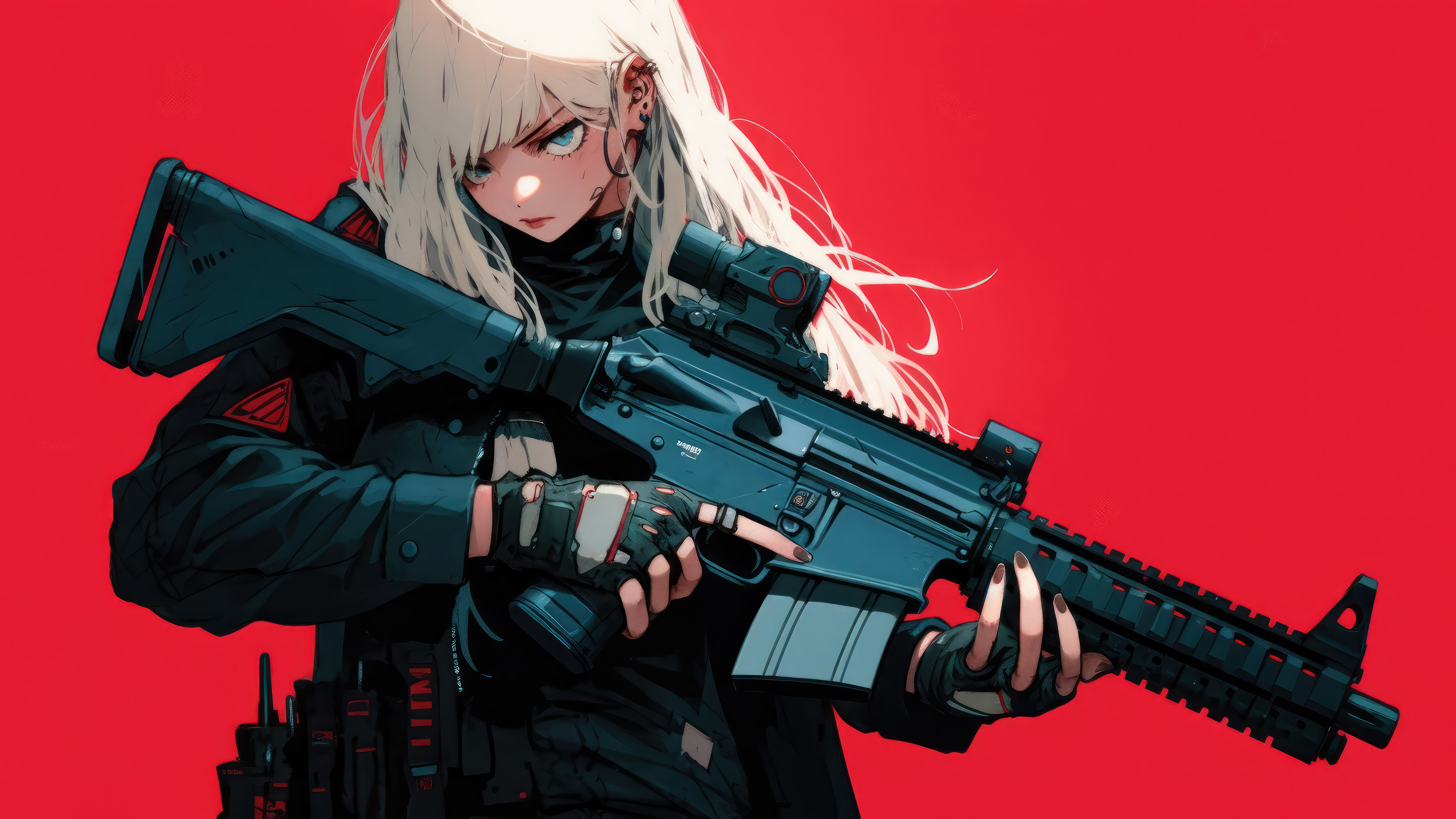 Cyberpunk Anime Girl Rifle Wallpaper 4K