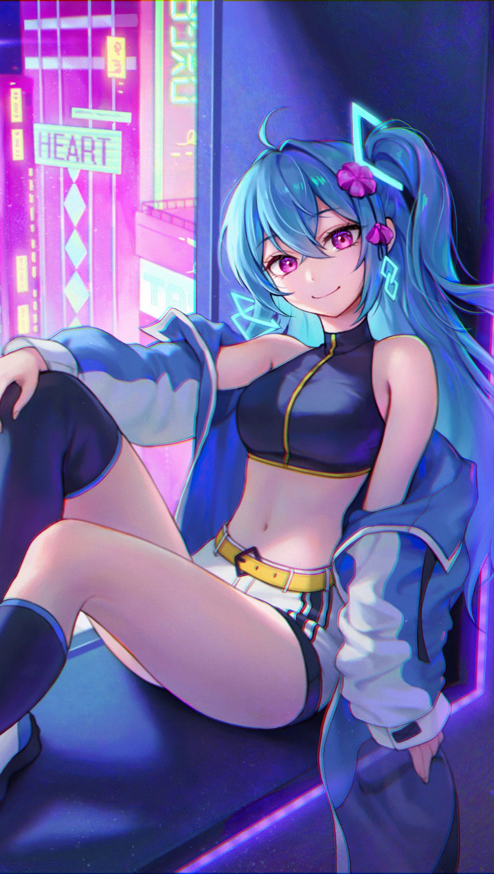 Anime girl with purple eyes Cyberpunk Wallpaper 4K for iPhone and Mobile Phone
