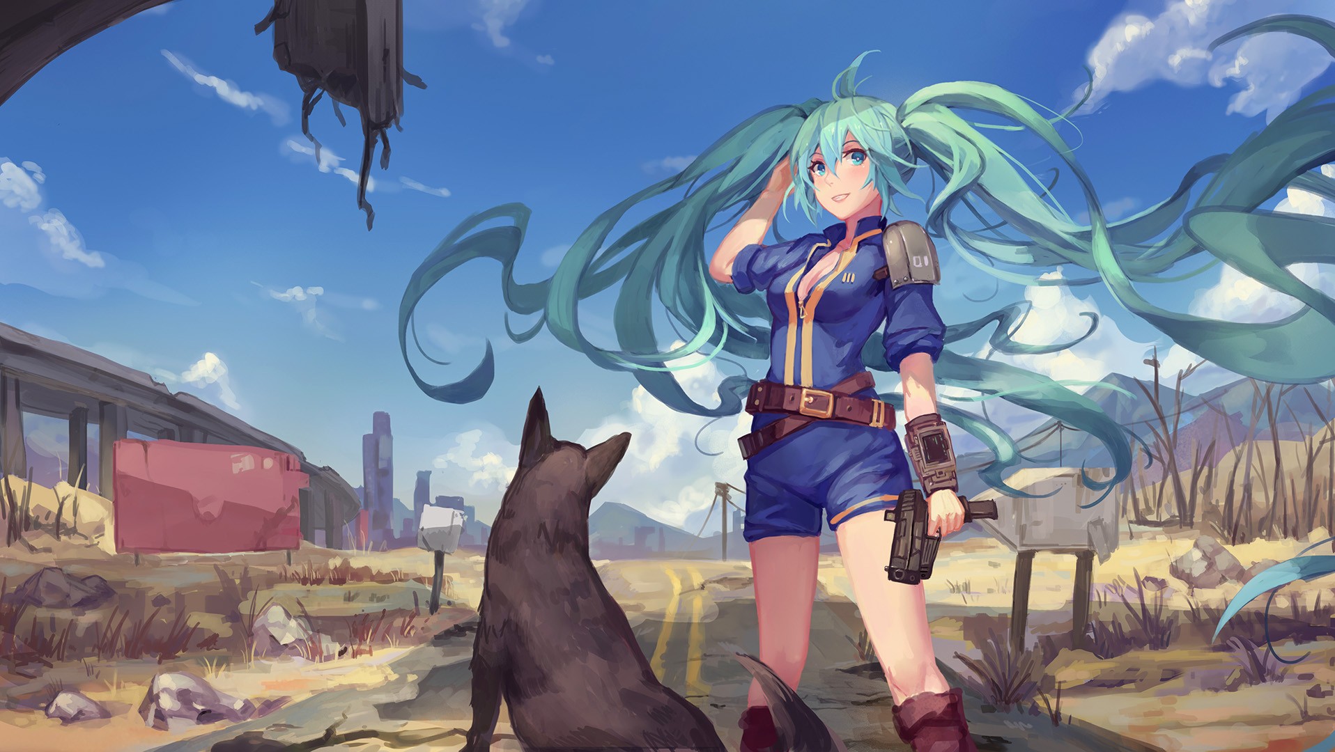 anime girls, dog, Fallout 4, Vocaloid