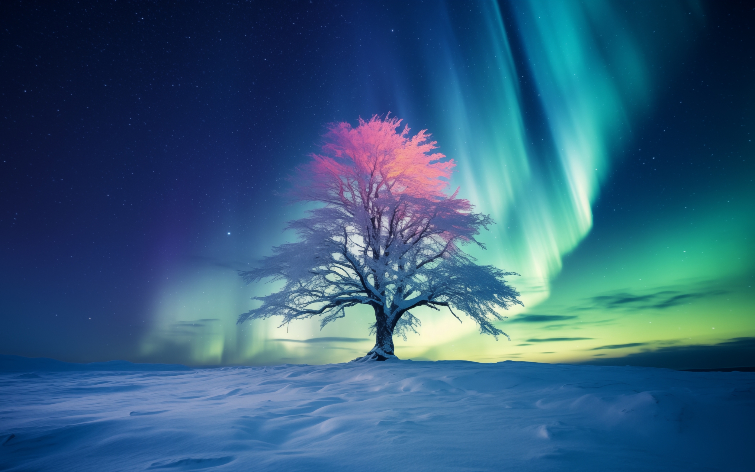 Snow Covered Trees Aurora Borealis