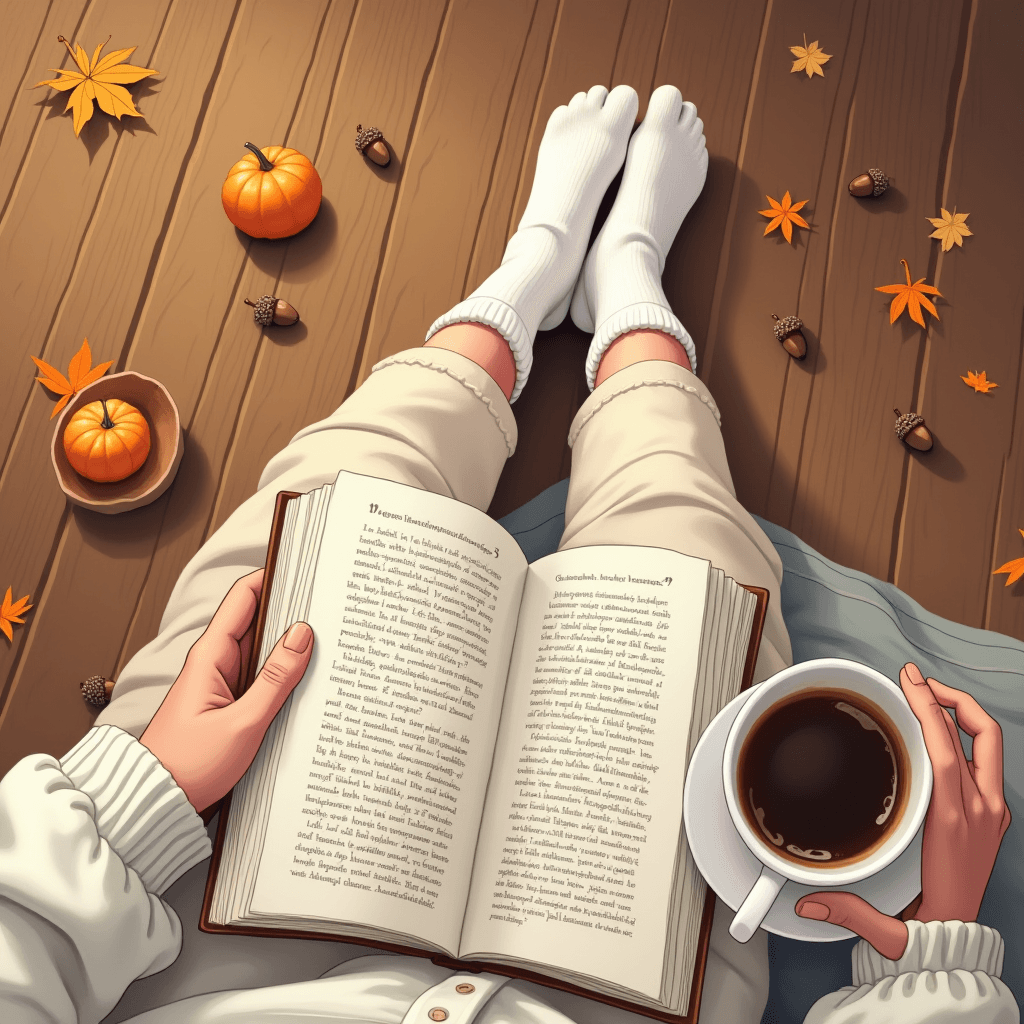 Reading A Book On A Sunny Autumn Day