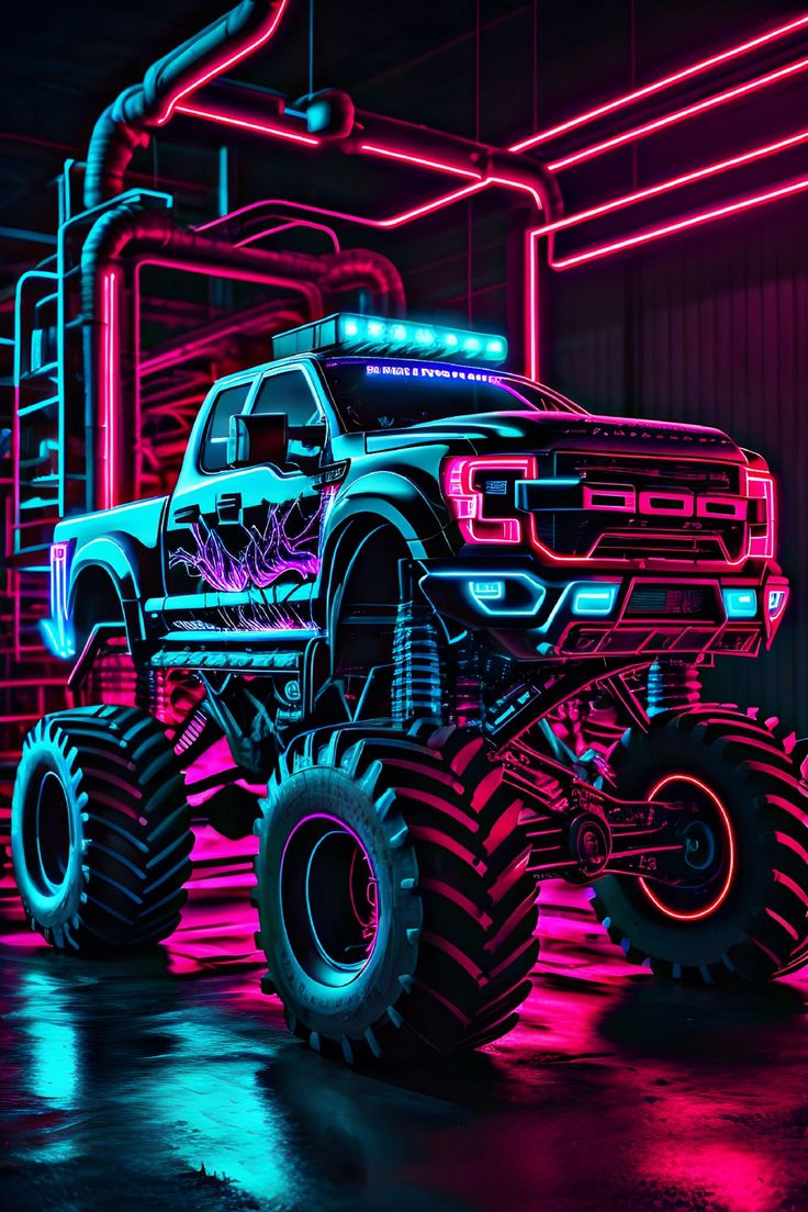 Neon Monster Truck with Sublime Wallpaper. Black monster truck wallpaper, Thunder roars monster truck wallpaper
