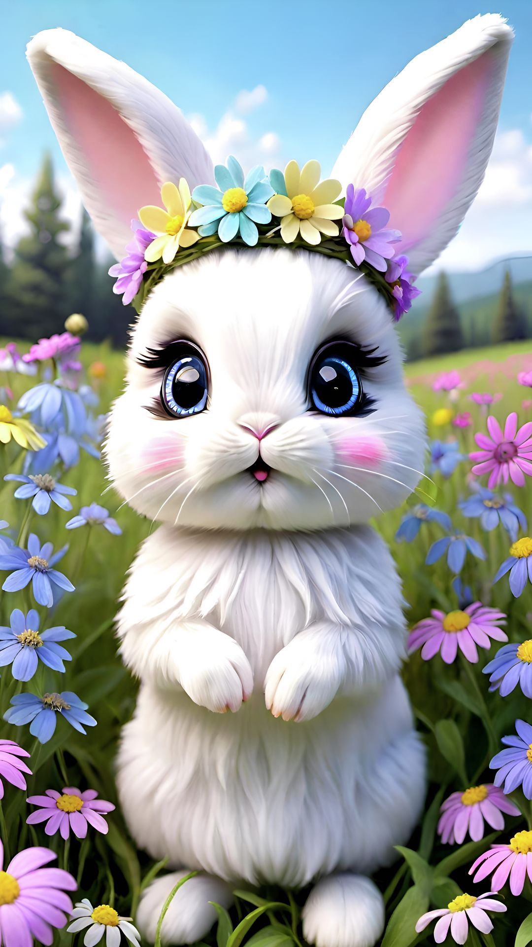 Wallpaper rabbit, white, meadow