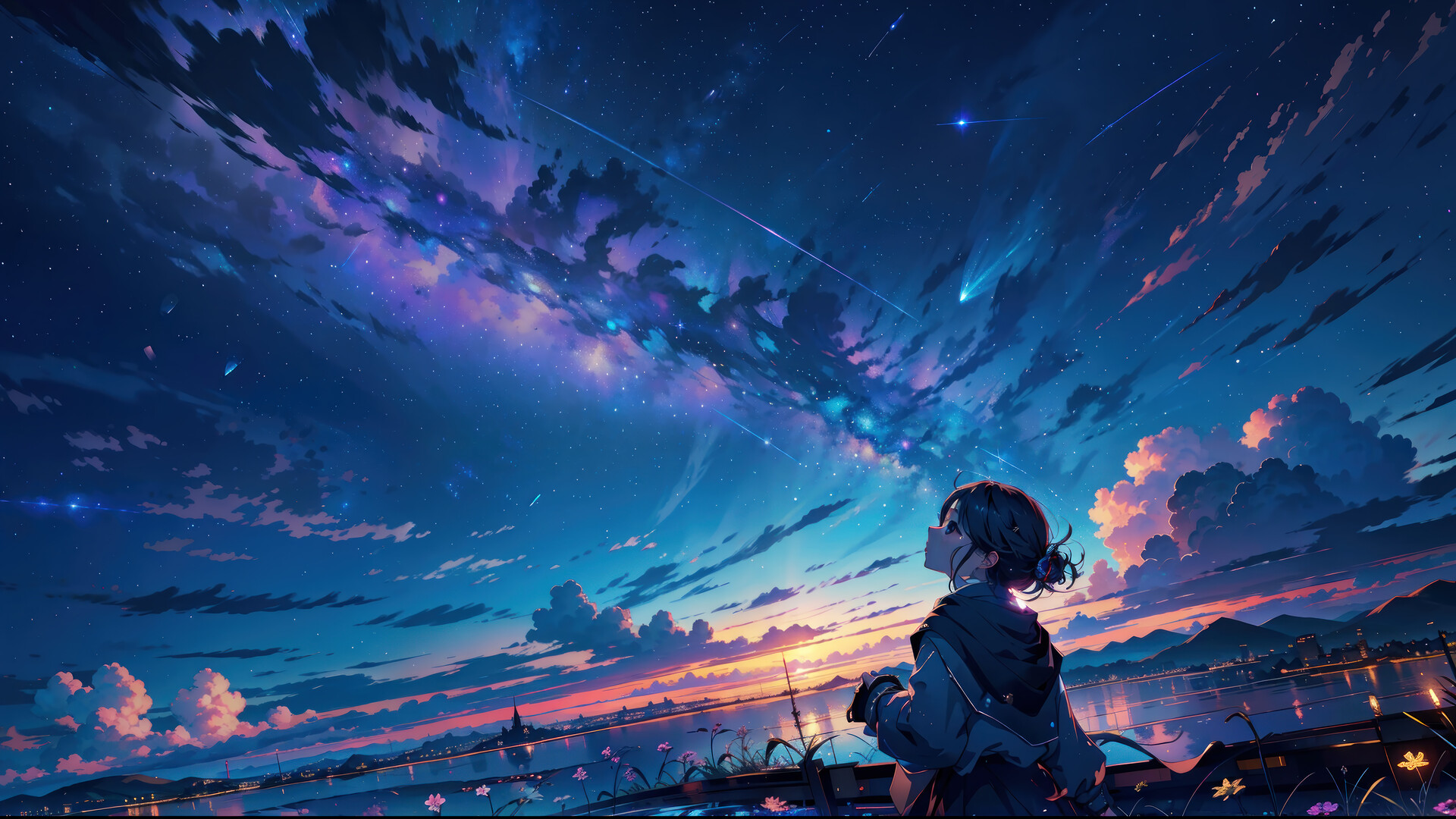 Anime Girl Sky Sunset 4K Wallpaper