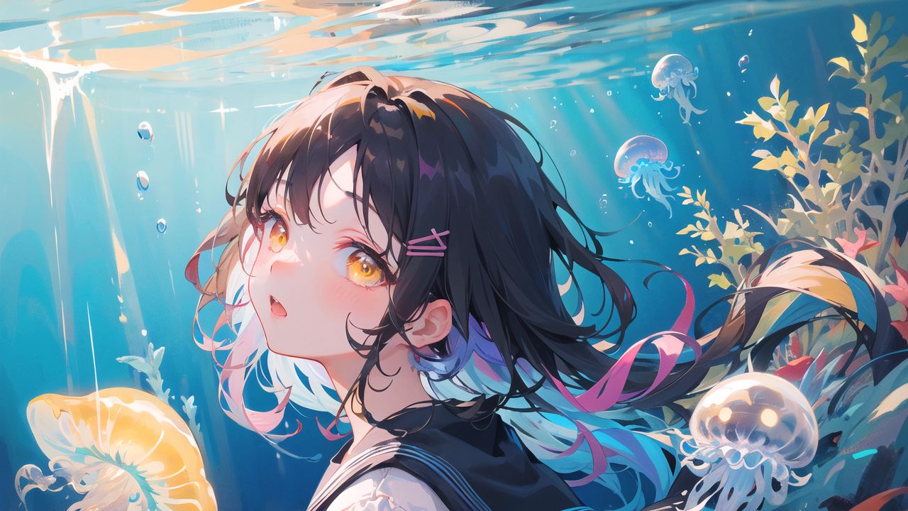 Wallpaper girl, glance, jellyfish