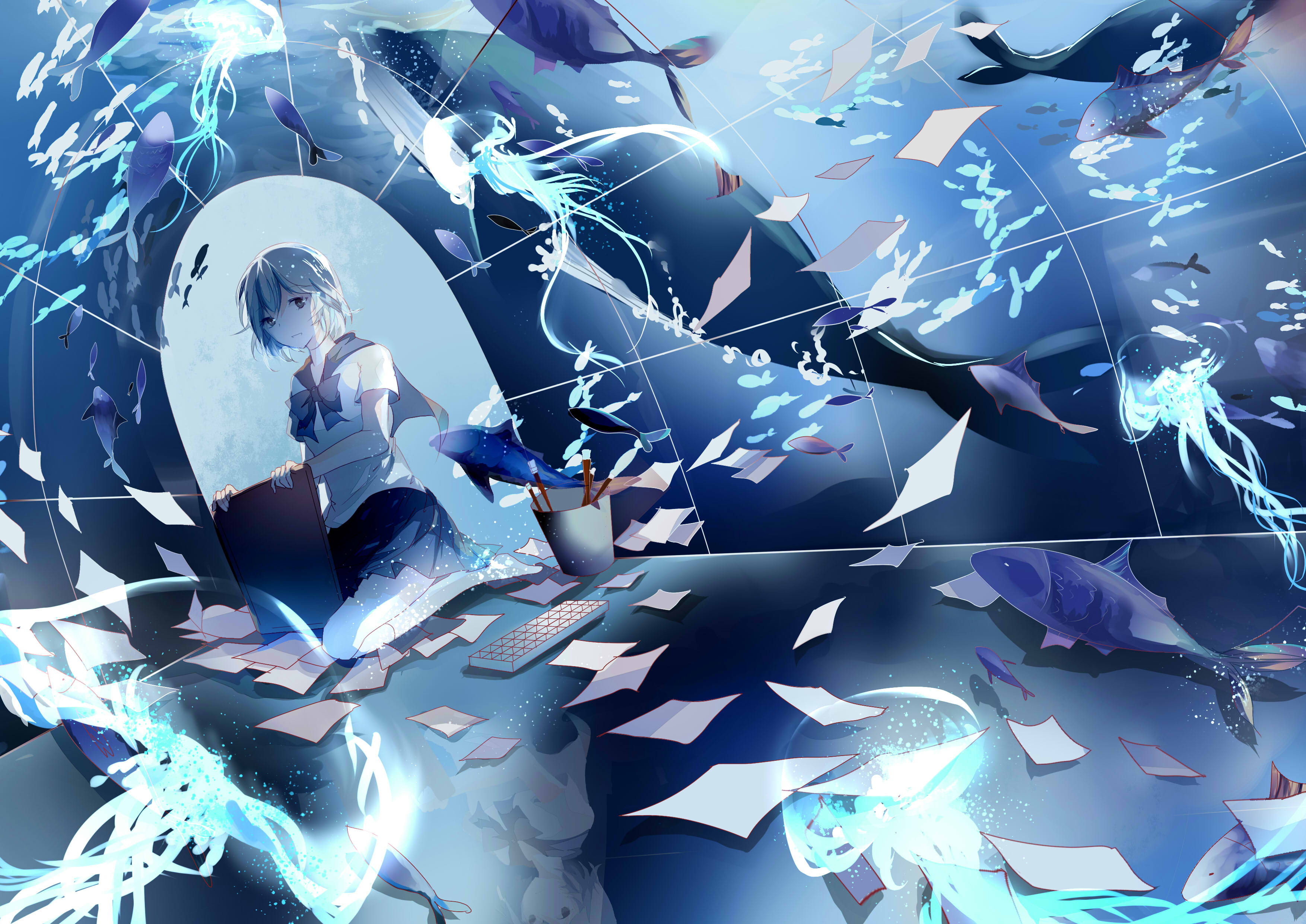 Download Paper Short Hair Aqua Hair