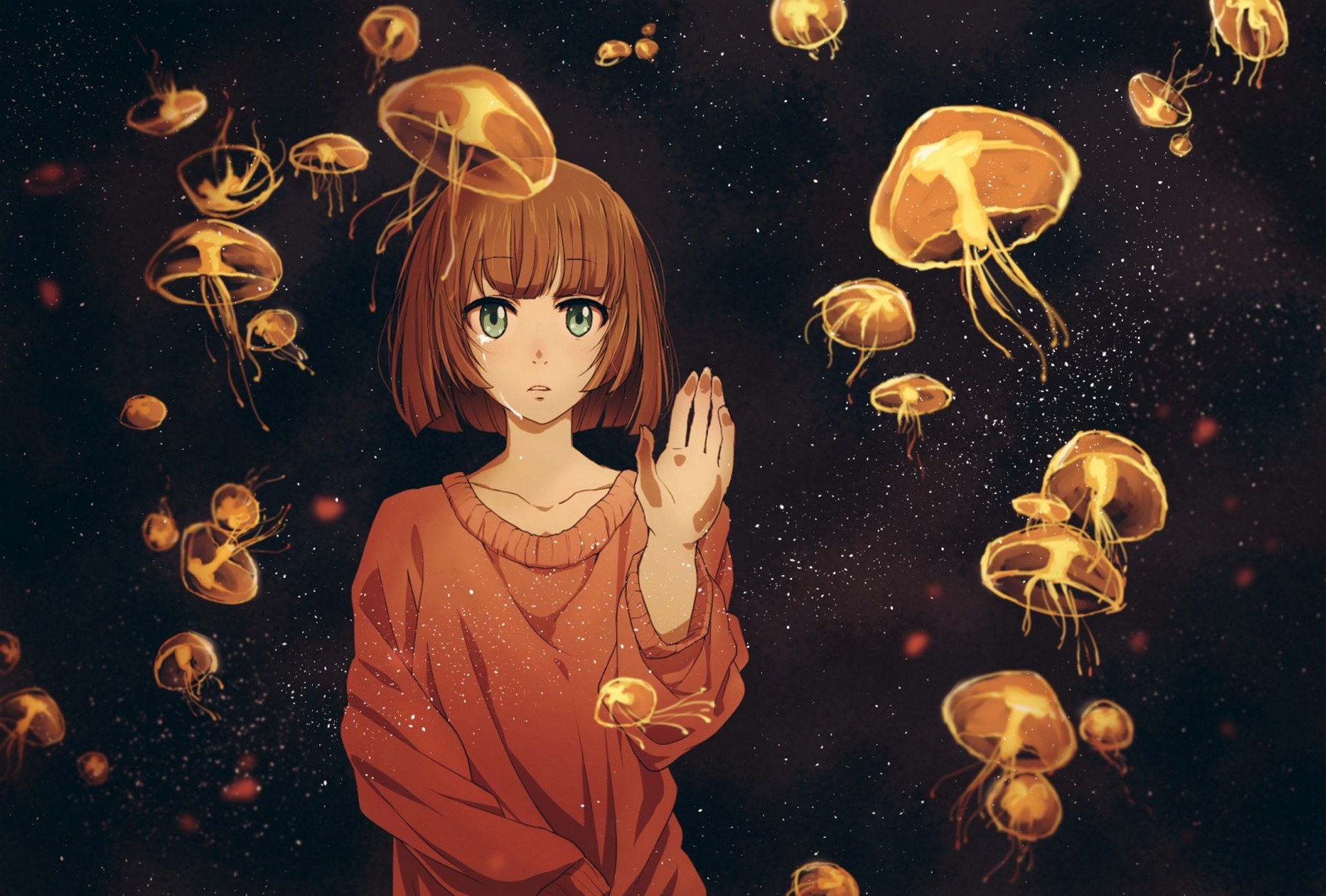 Wallpaper girl, anime, tears, art