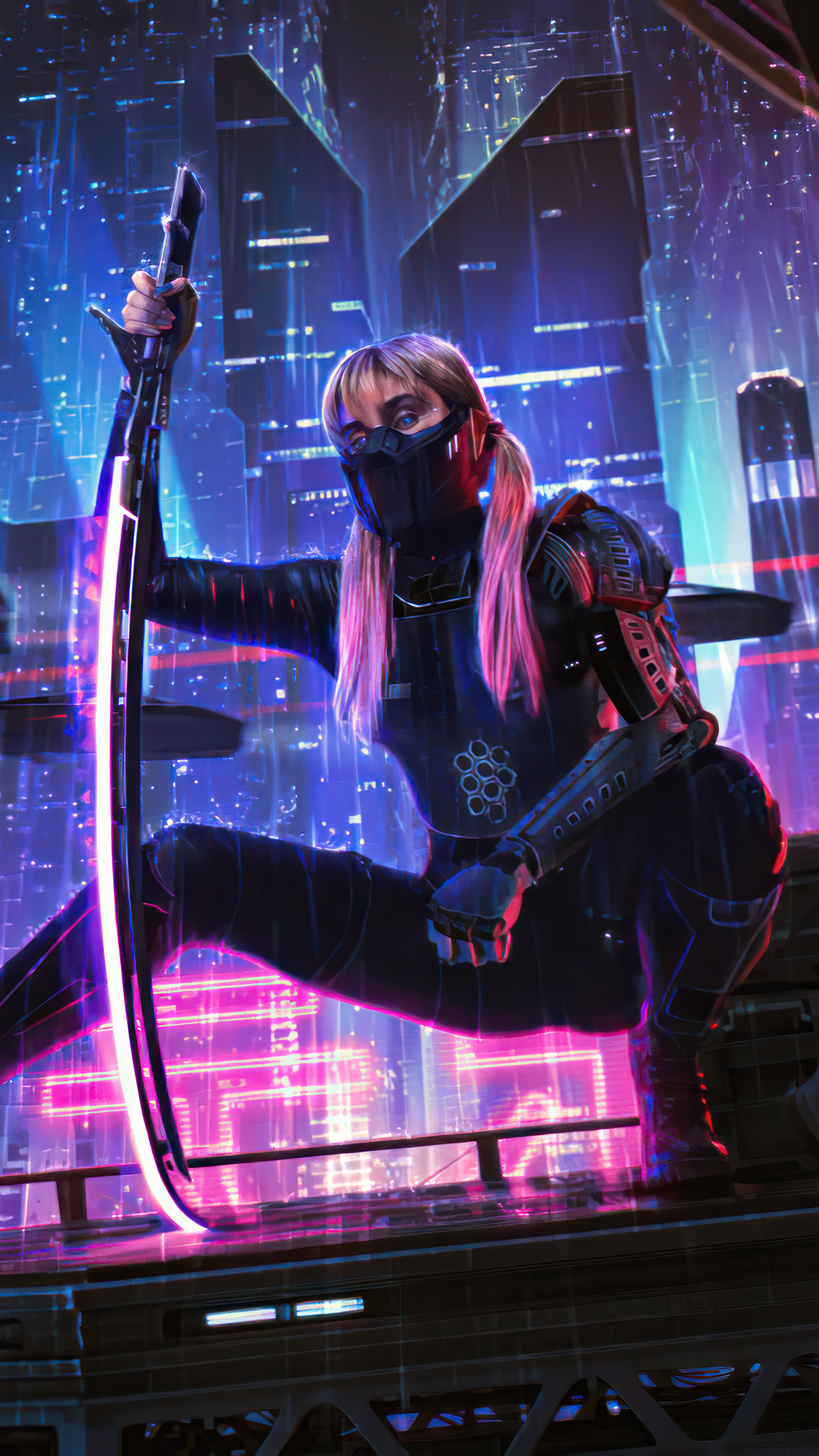Cyberpunk Girl Assassin Katana 4K