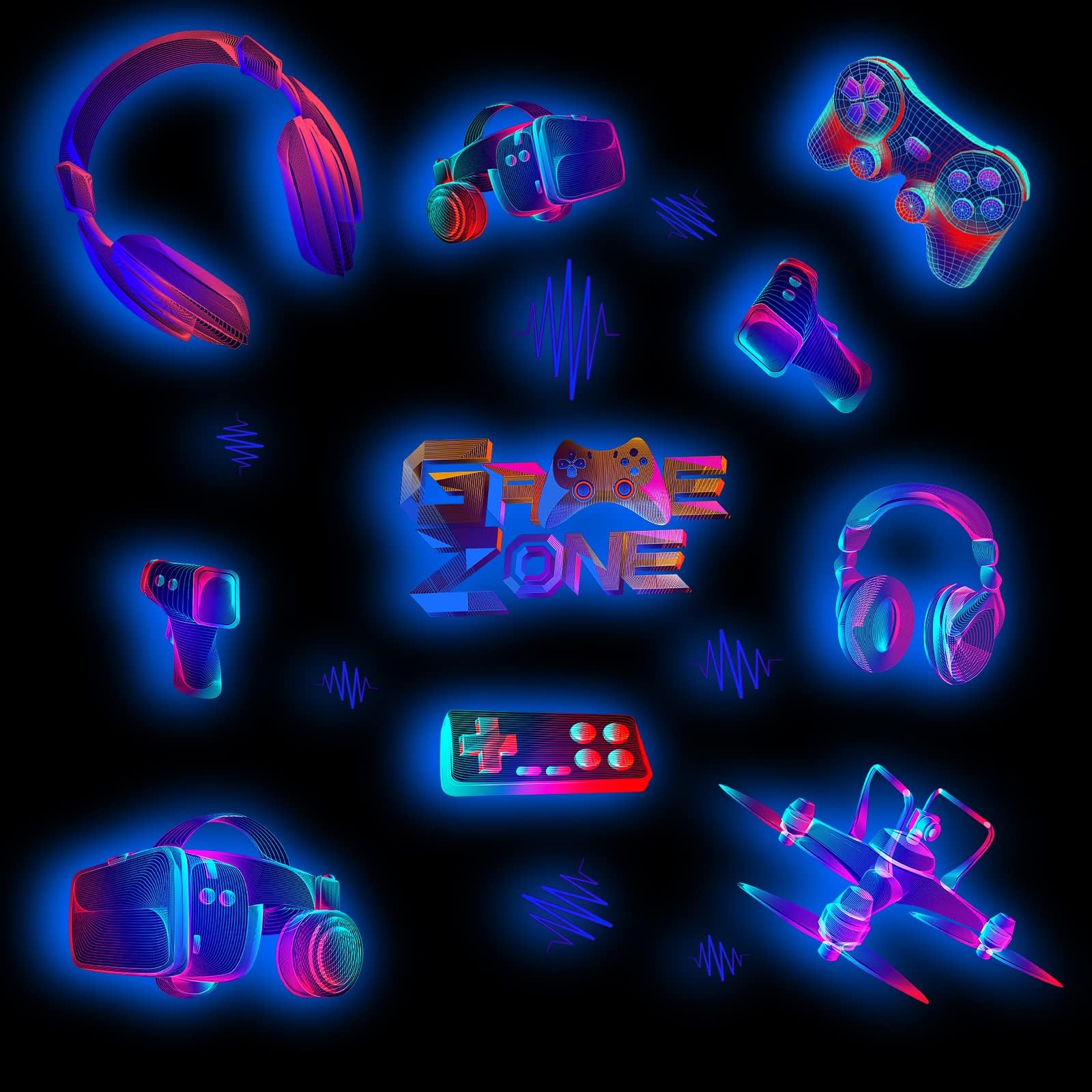 3D Glow in The Dark Game Wall Decals