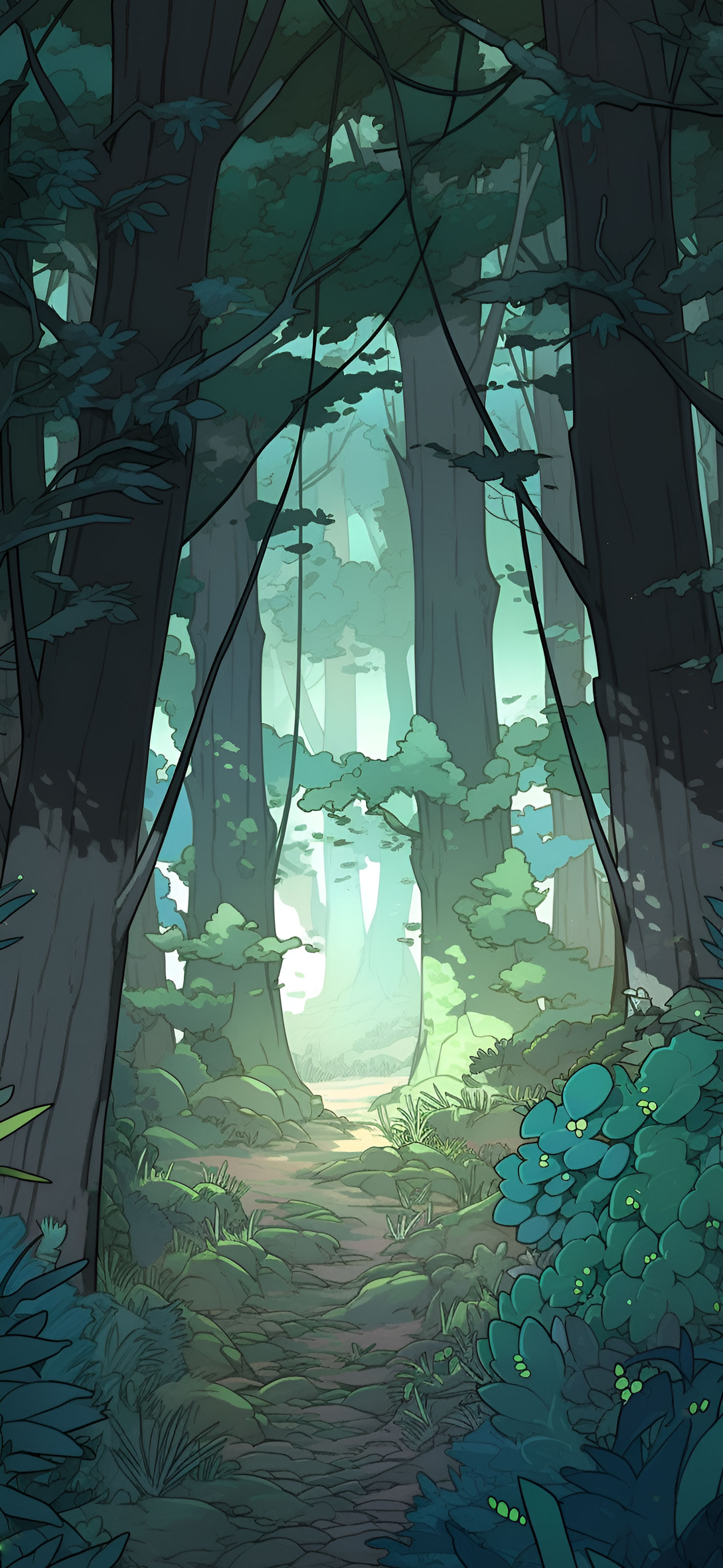 Cartoon Forest Path Art Wallpaper