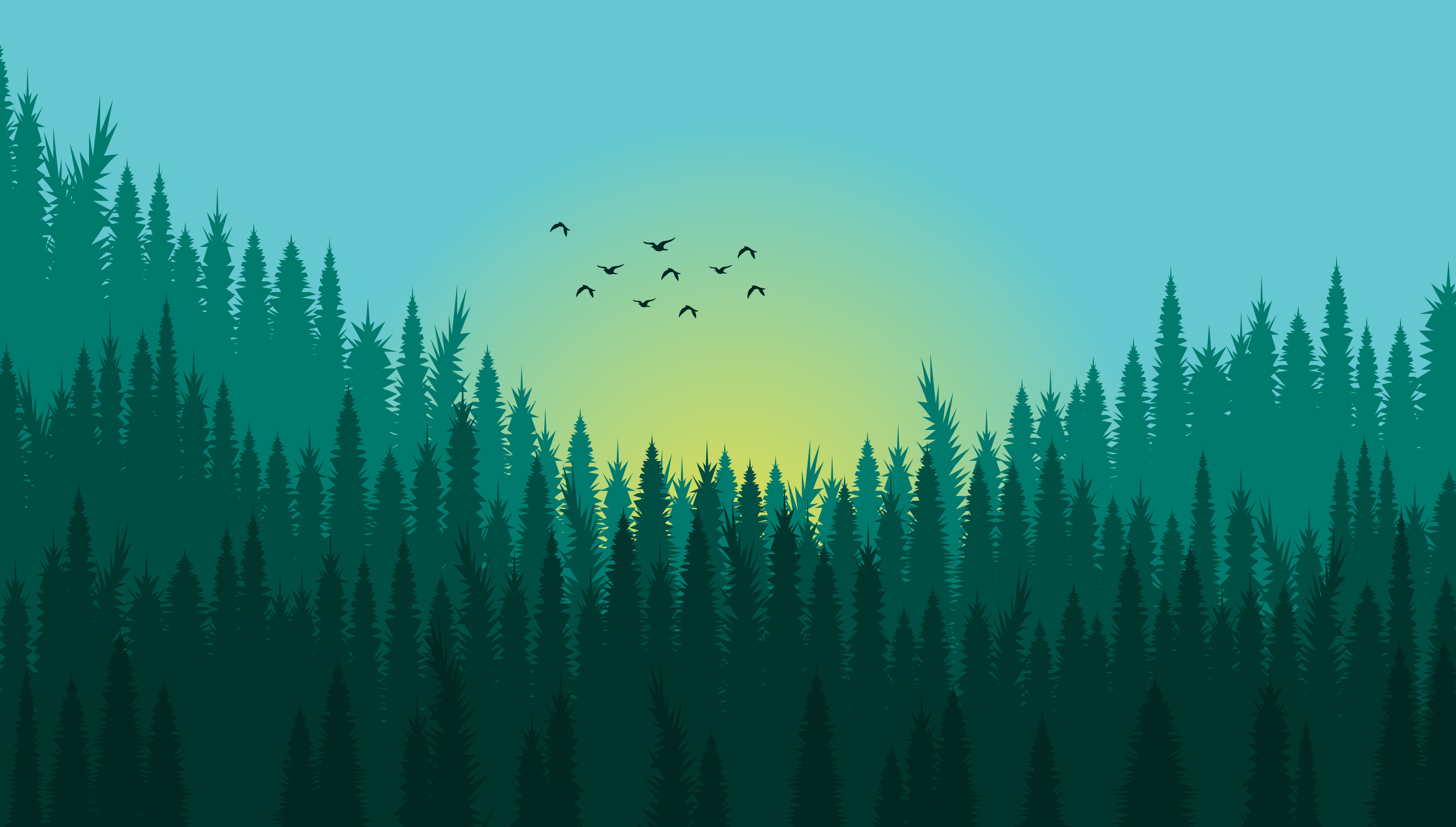 Wallpaper green, forest, vector art