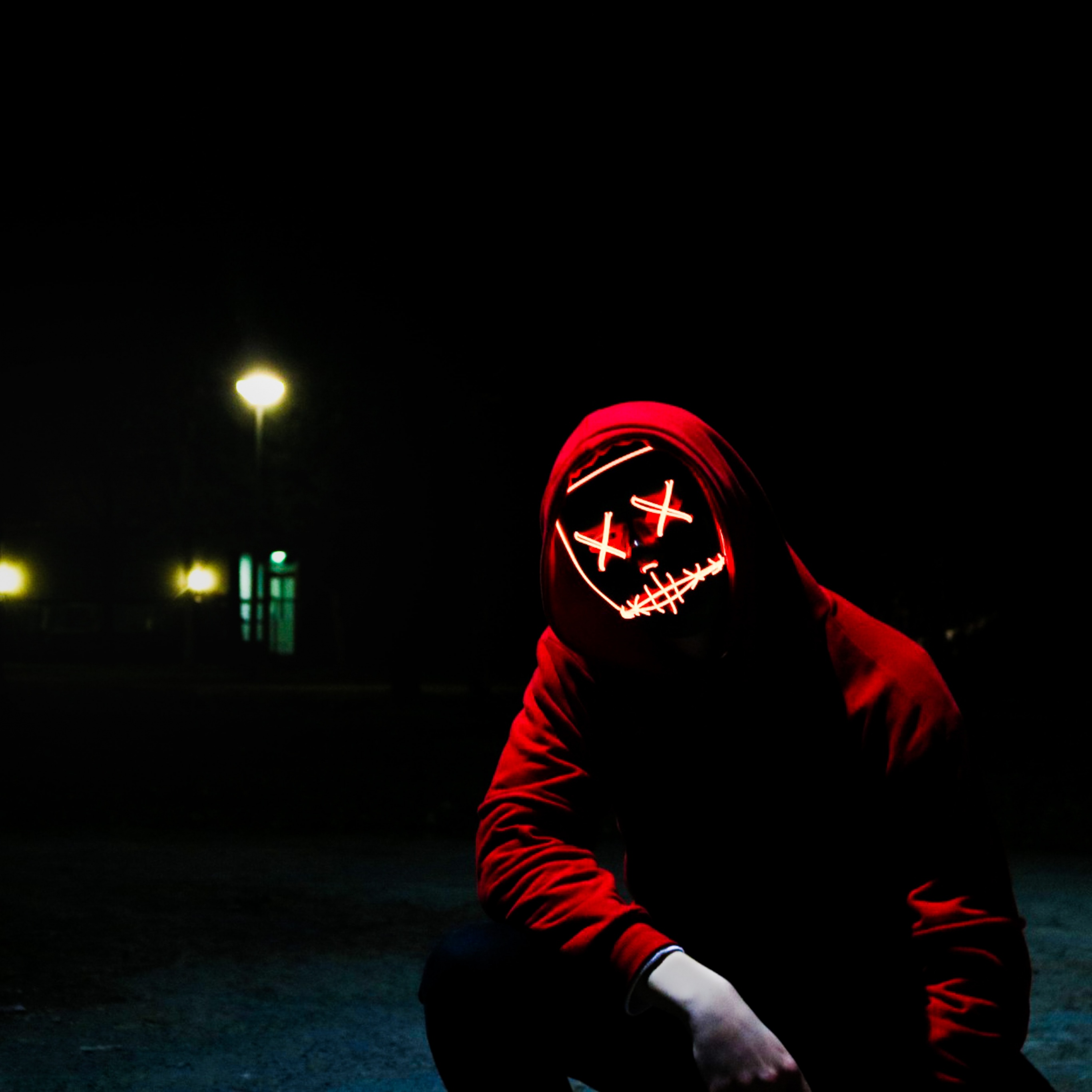 Man in LED mask Dope Wallpaper 5K