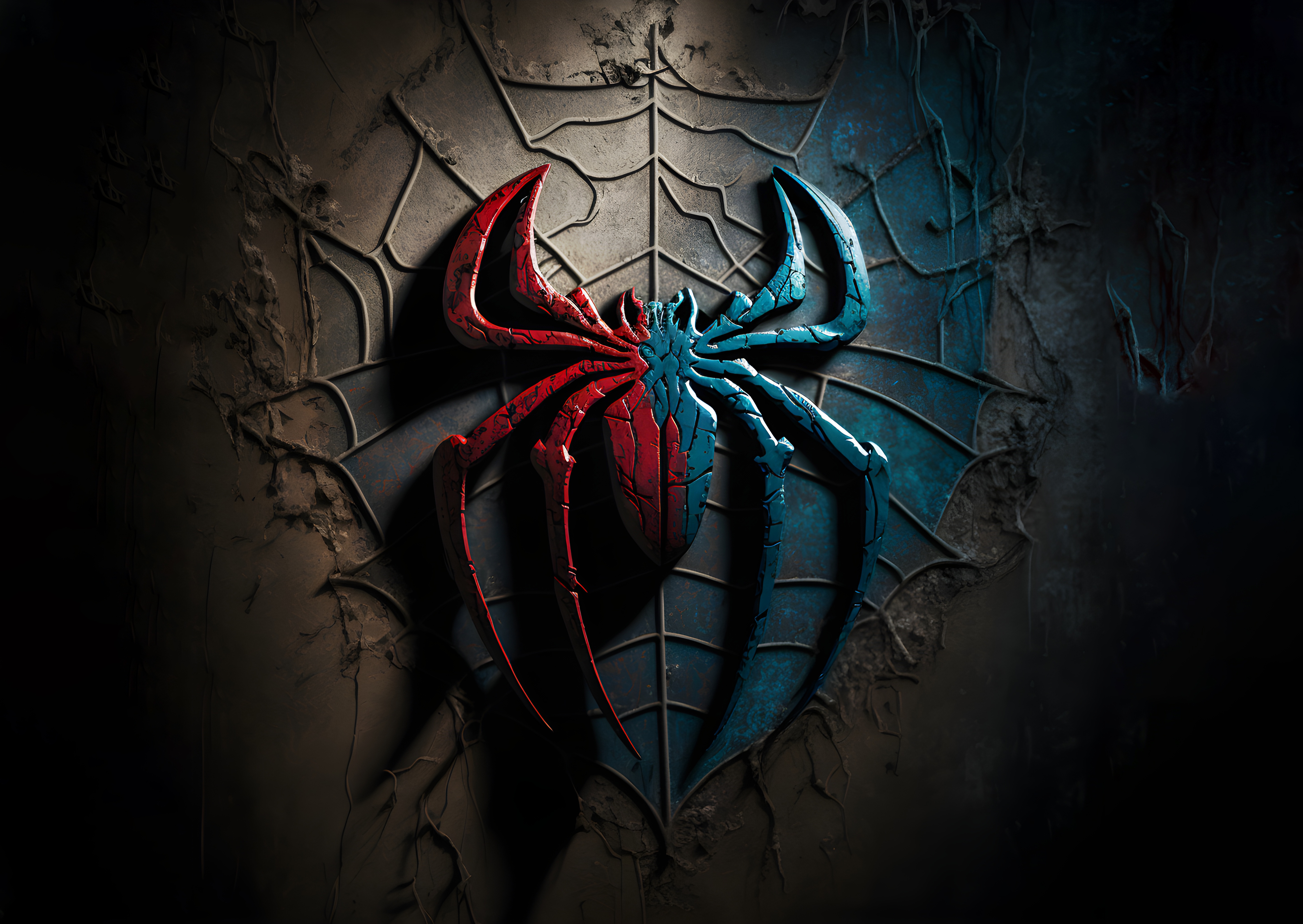 3D spider mark of spider man on grunjy