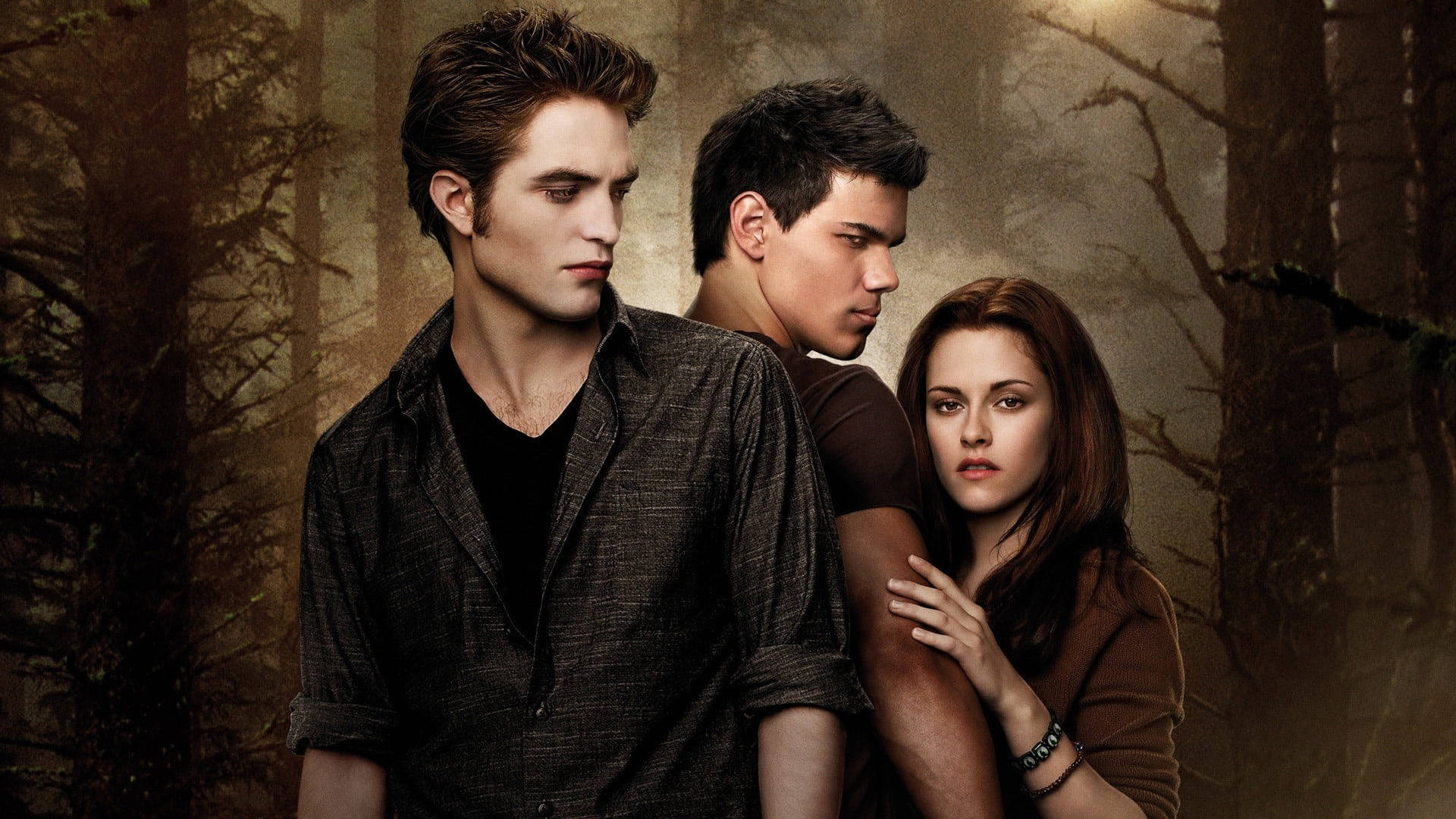 Download Mesmerizing Trio from The Twilight Saga: New Moon, Jacob, and Edward Wallpaper