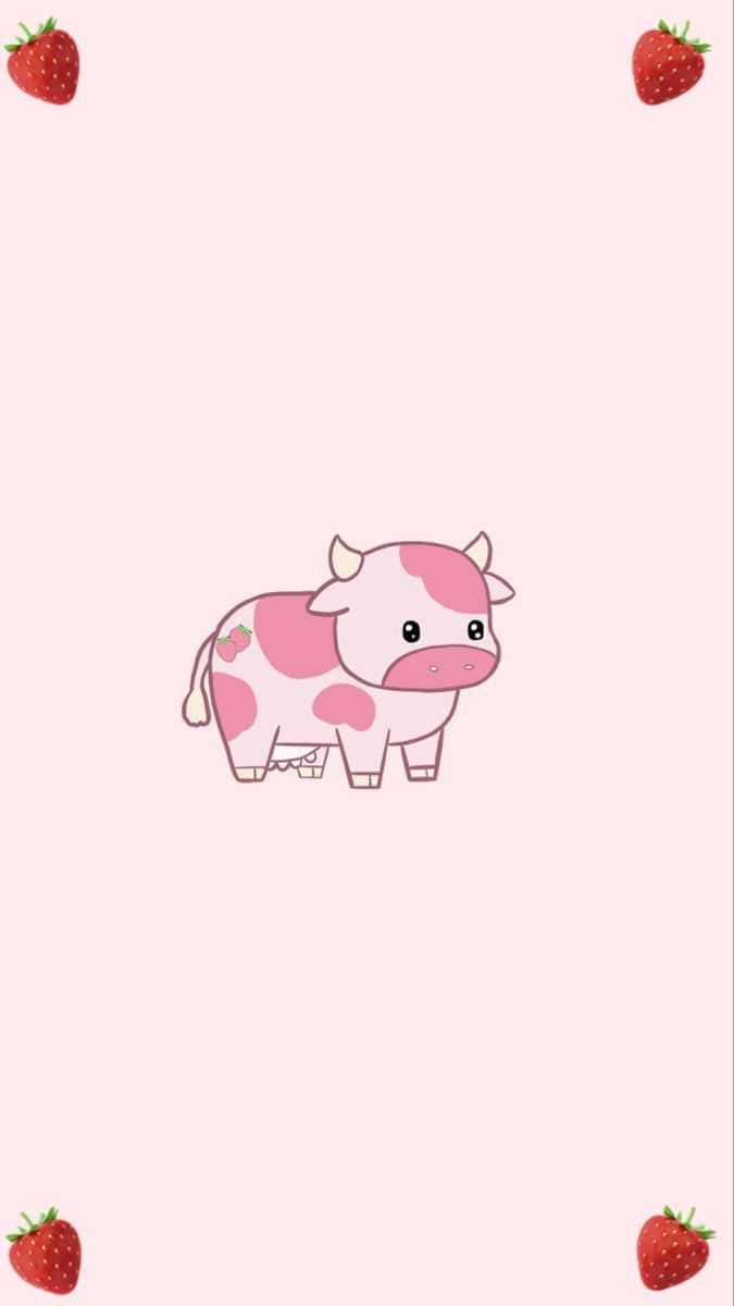 Download A Pink Cow With Strawberries