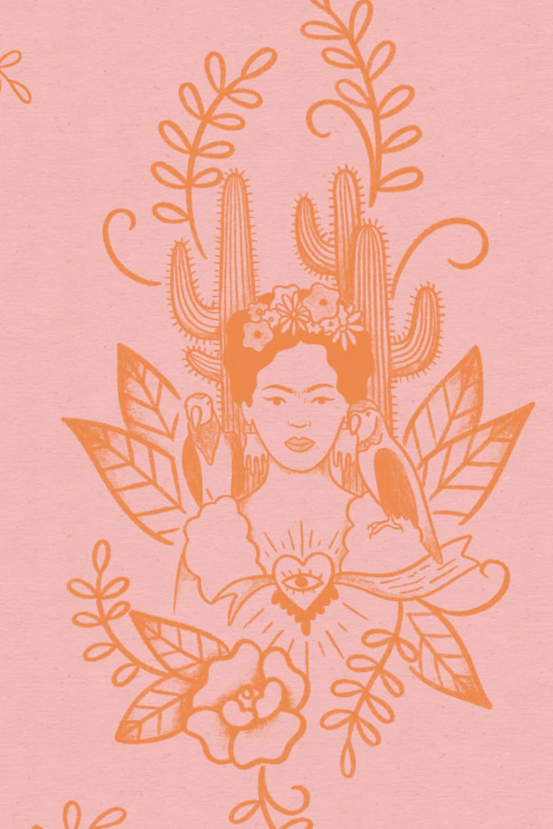 Pink Frida Kahlo Floral Pattern