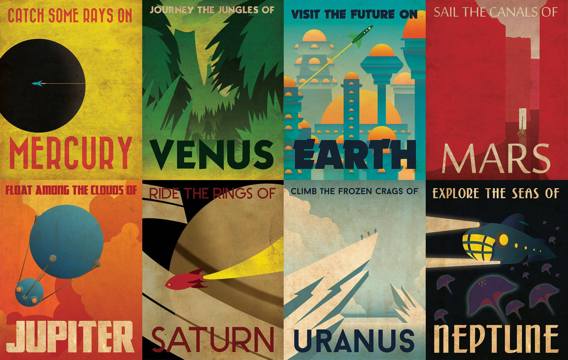 Download Retrofuturistic Planets Poster