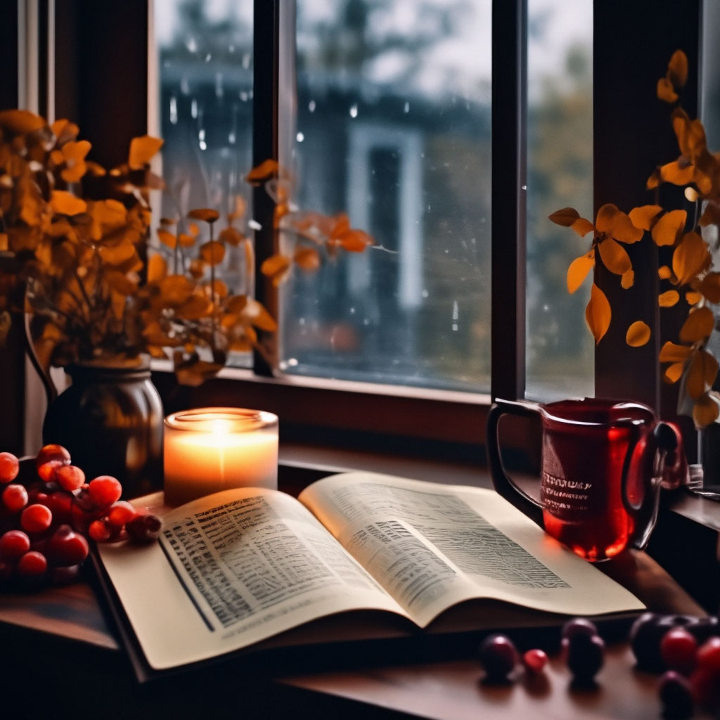 Big window, autumn, rain, the house