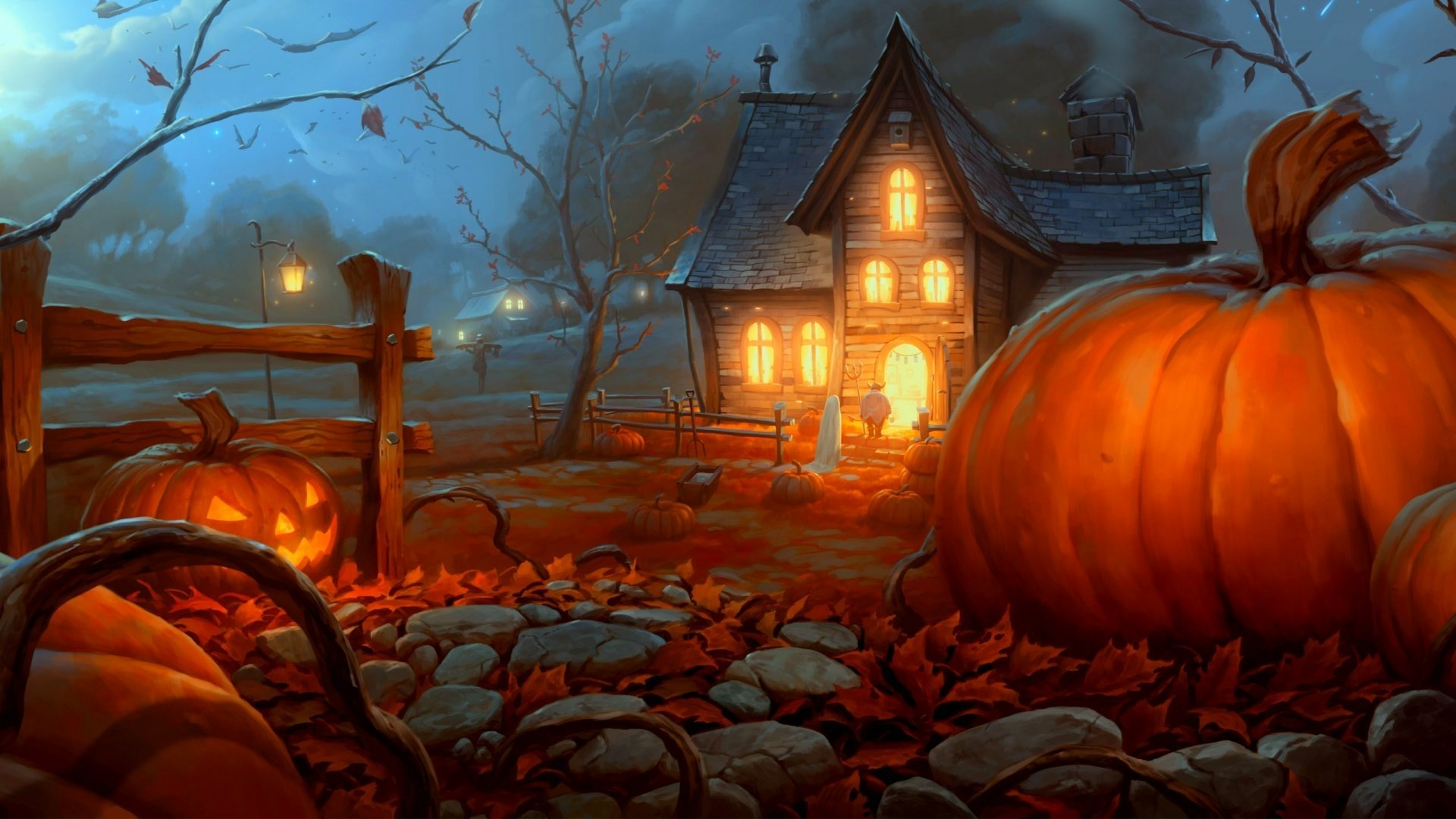 Halloween Night: Enchanting HD Wallpaper Of A Pumpkin Lit House