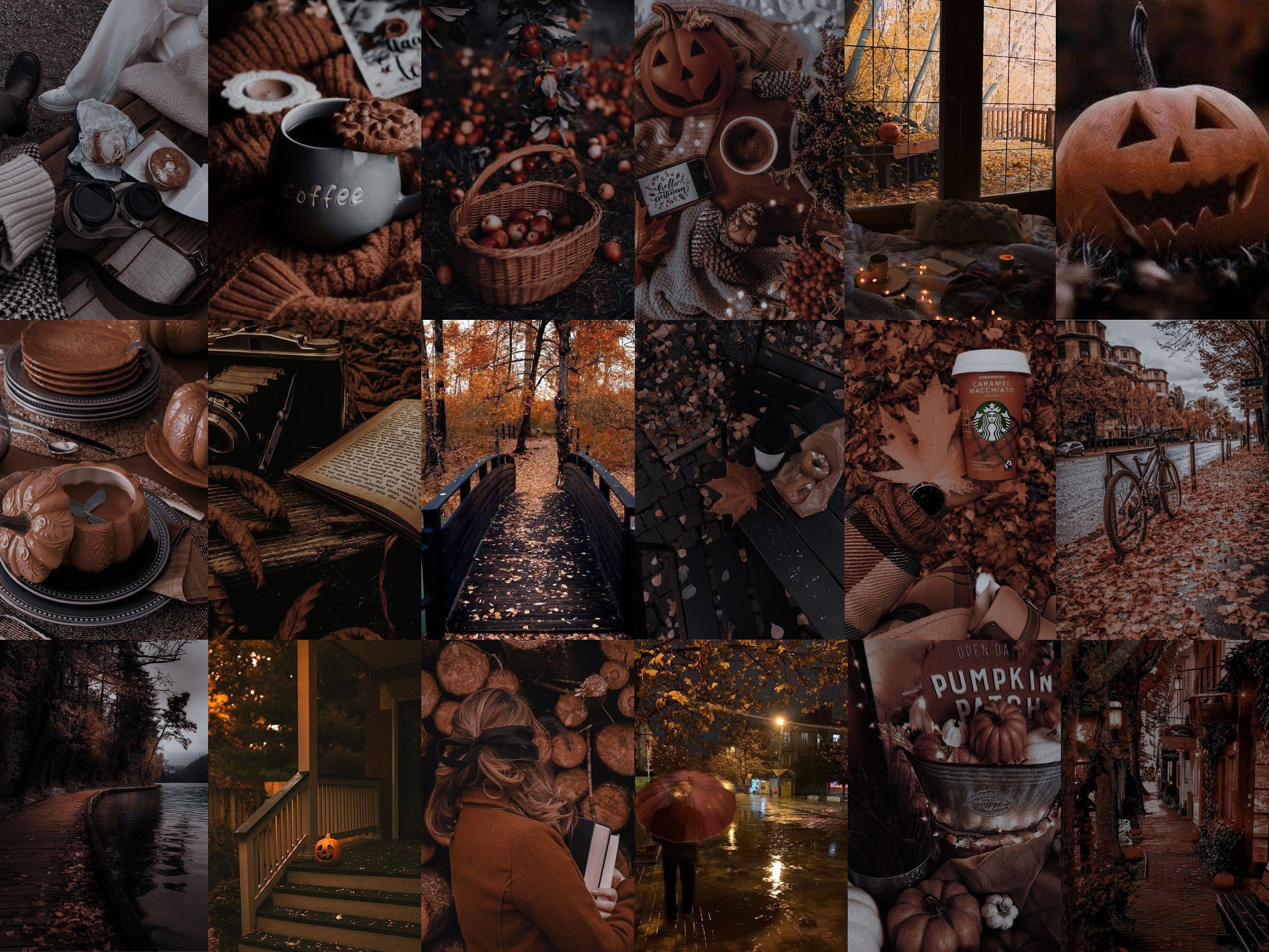 Autumn Collage Kit, Dark Fall Collage, Moody Autumn Wall Prints, Halloween Photo Collage Prints, Fall, Autumn (digital Download)