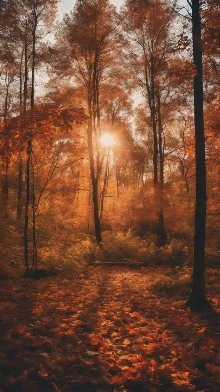 vibrant sunset over an autumnal forest