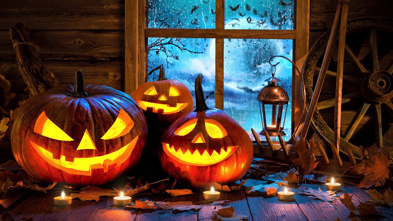 Halloween Background Rain Sounds on the Window