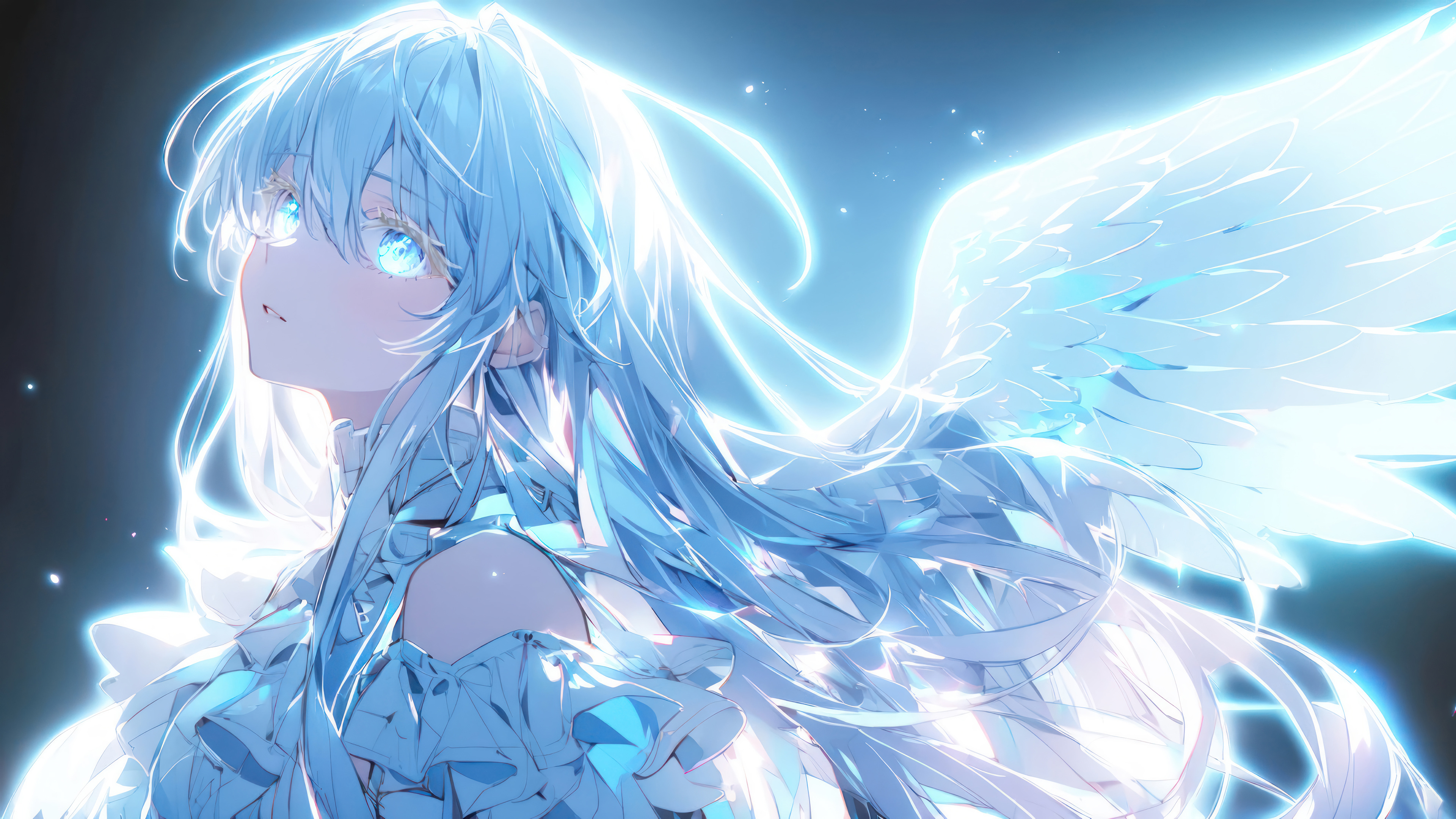 Angel Wings White Hair Wallpaper 4K HD