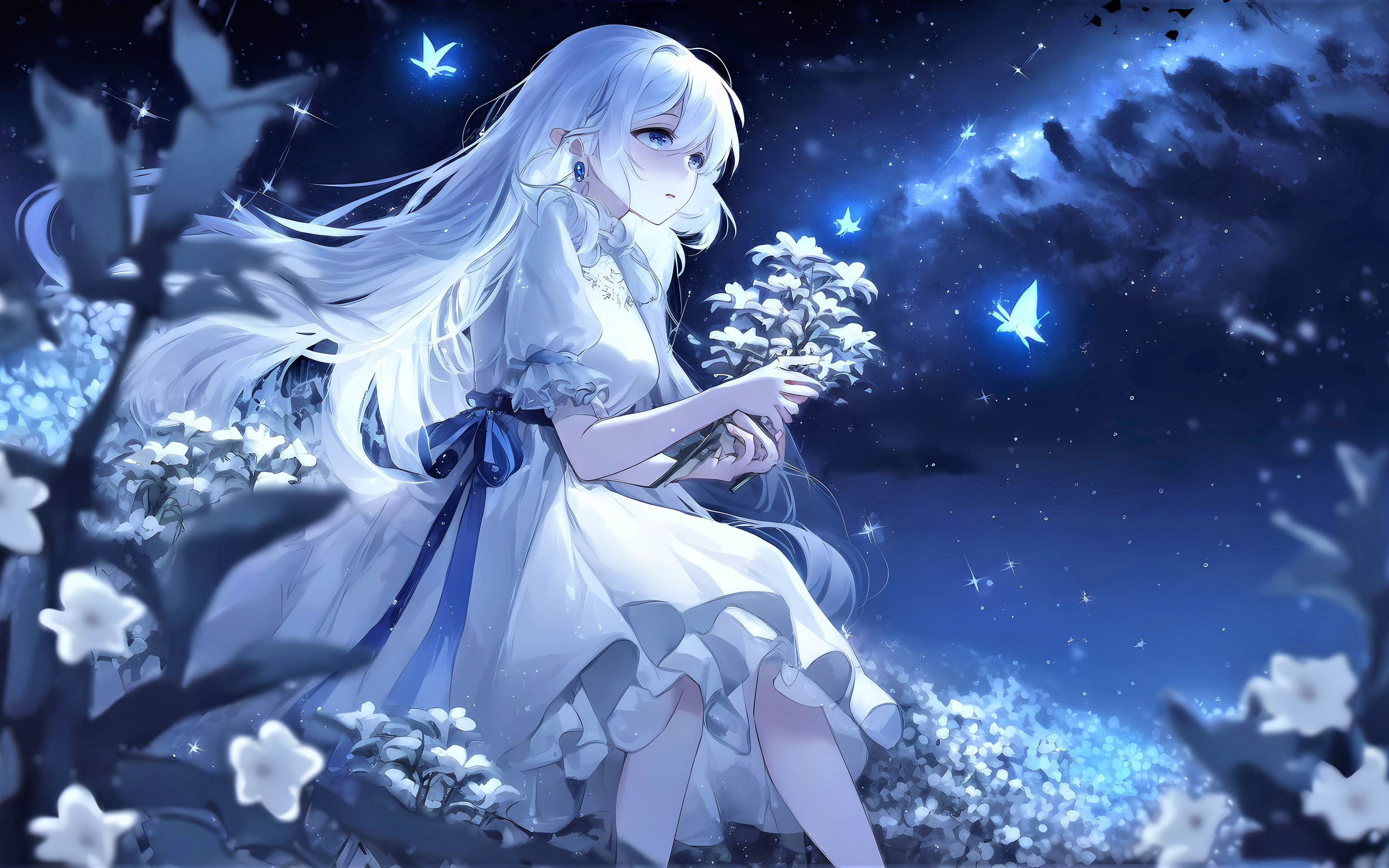 Anime girl Wallpaper 4K, Milky Way, Dream girl