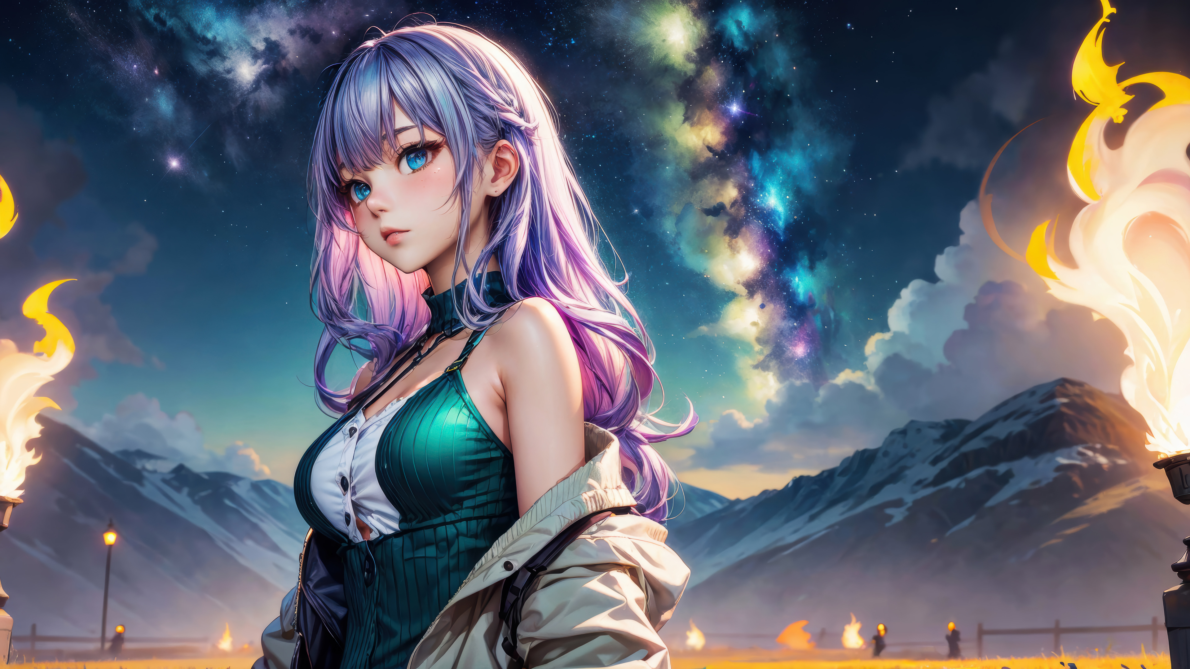 Anime Girl Purple Hair Wallpaper 4K HD