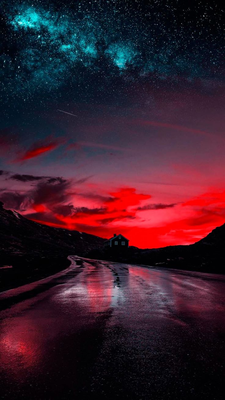 Wet Road Reflection Starry Sky iPhone Wallpaper