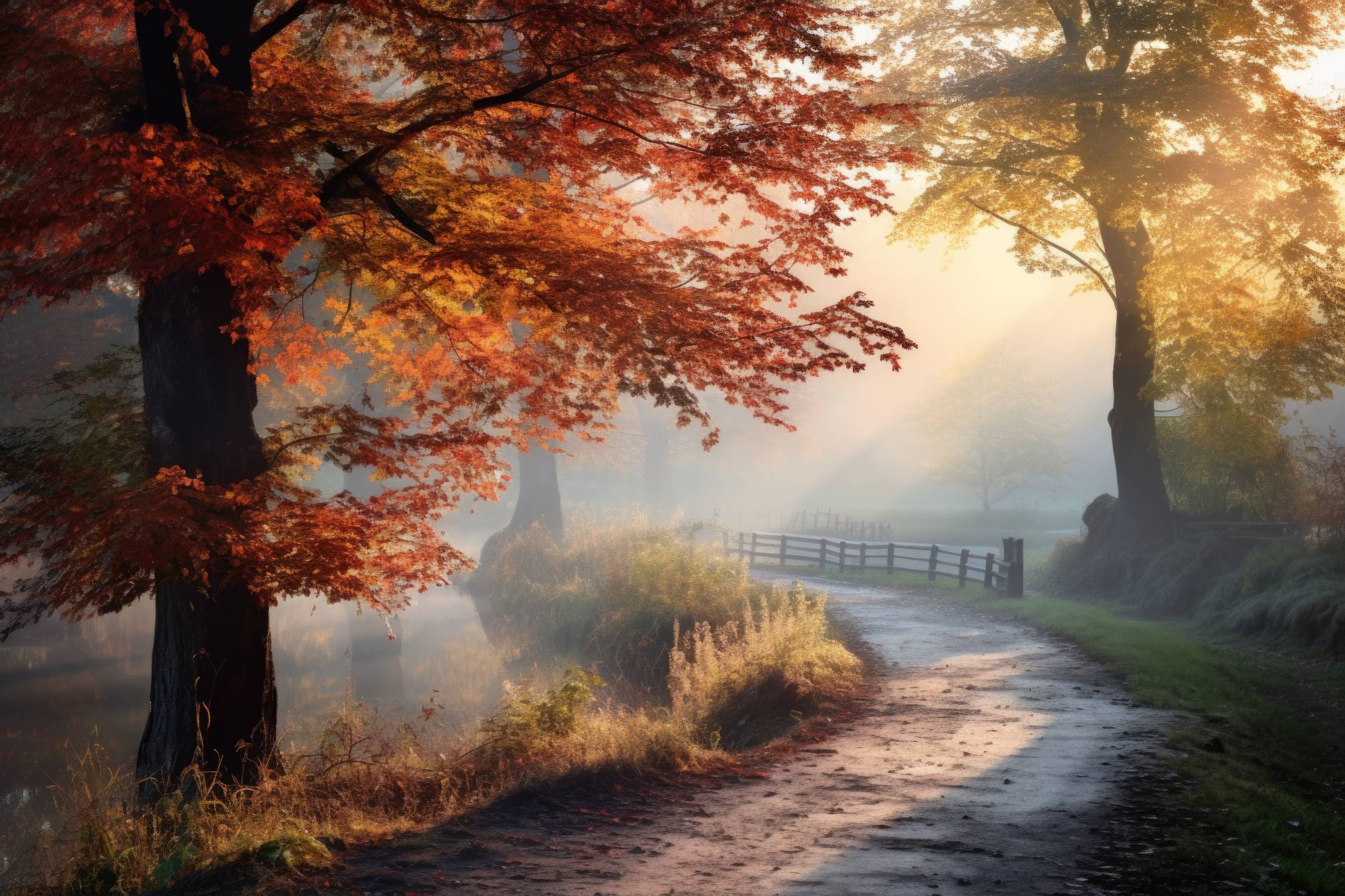 Romantic Fall Scenery Countryside Road