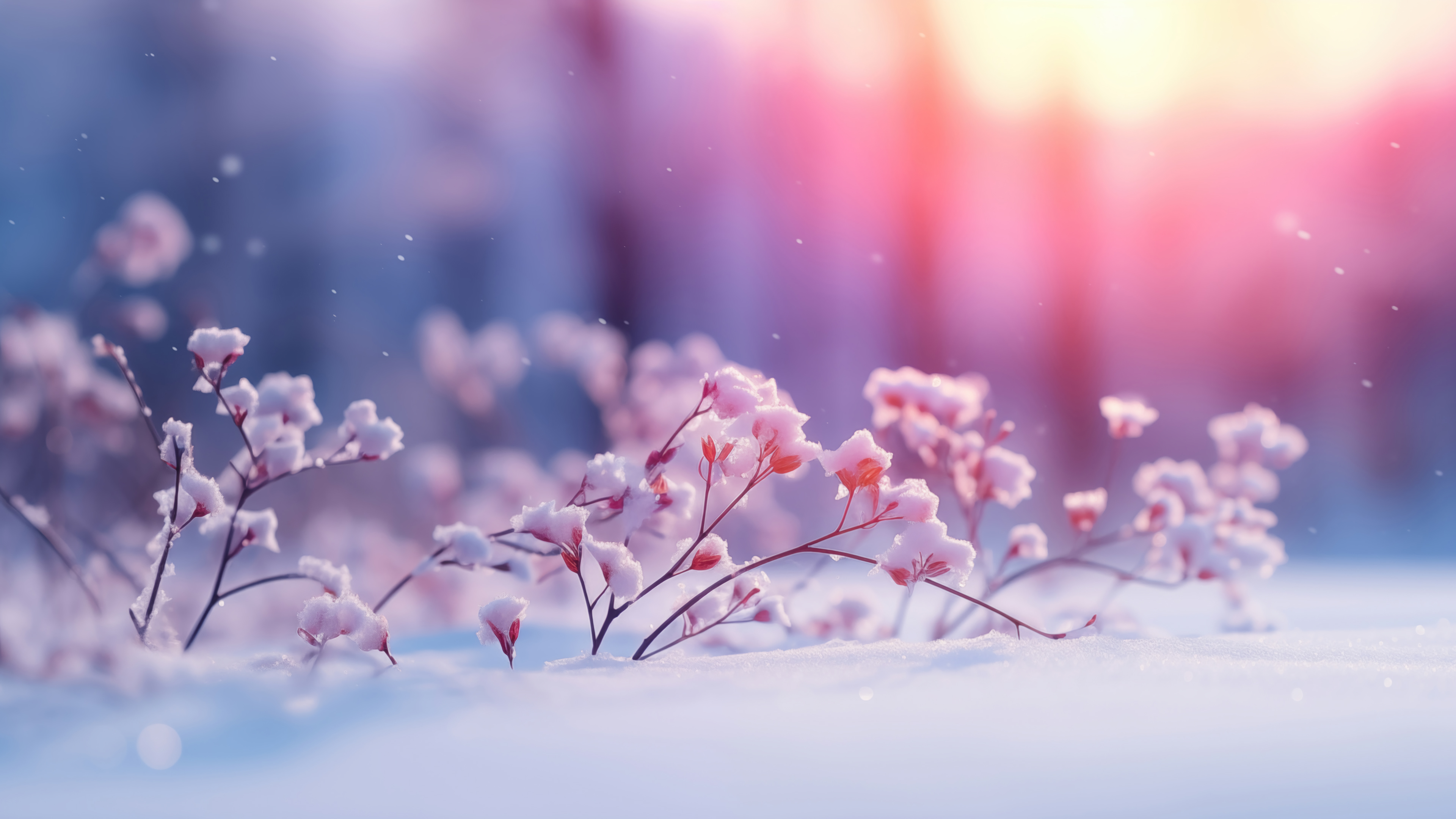 Flowers Snowy Snowfield Wallpaper 4K HD