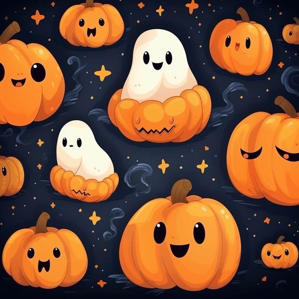 Cute Halloween pumpkins and ghost