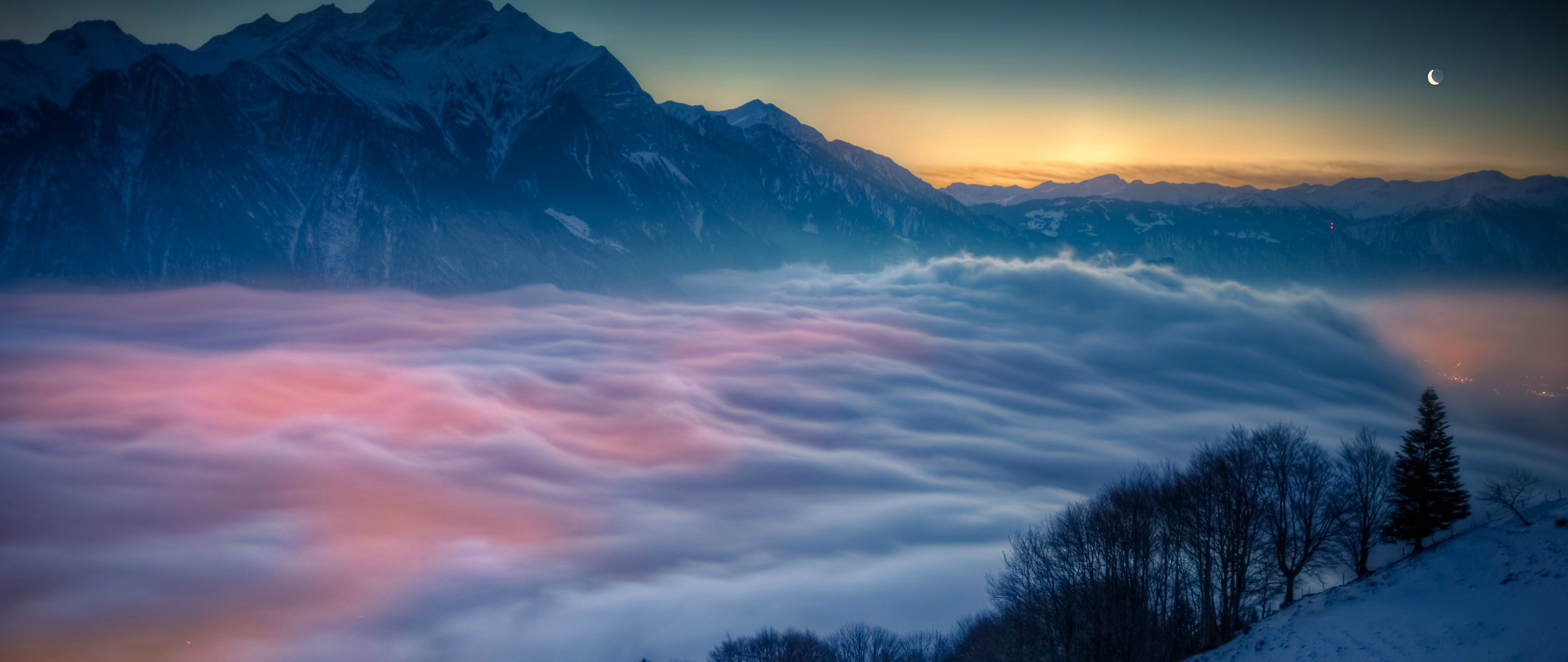 Mountains Clouds Snow 4K Wallpaper