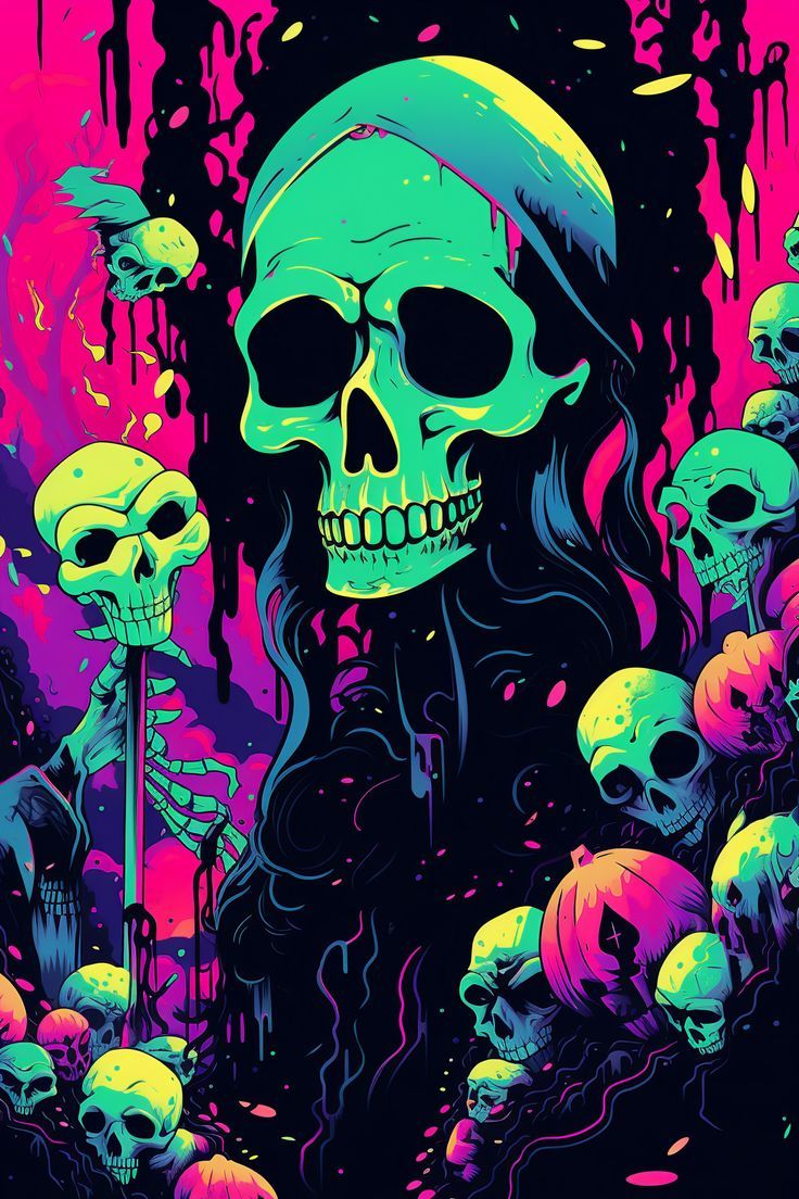 Green Skull & Spooky Halloween Art