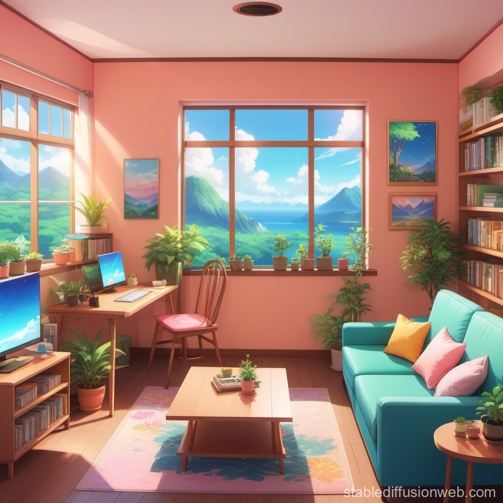 Lo Fi Themed Cozy Room Wallpaper