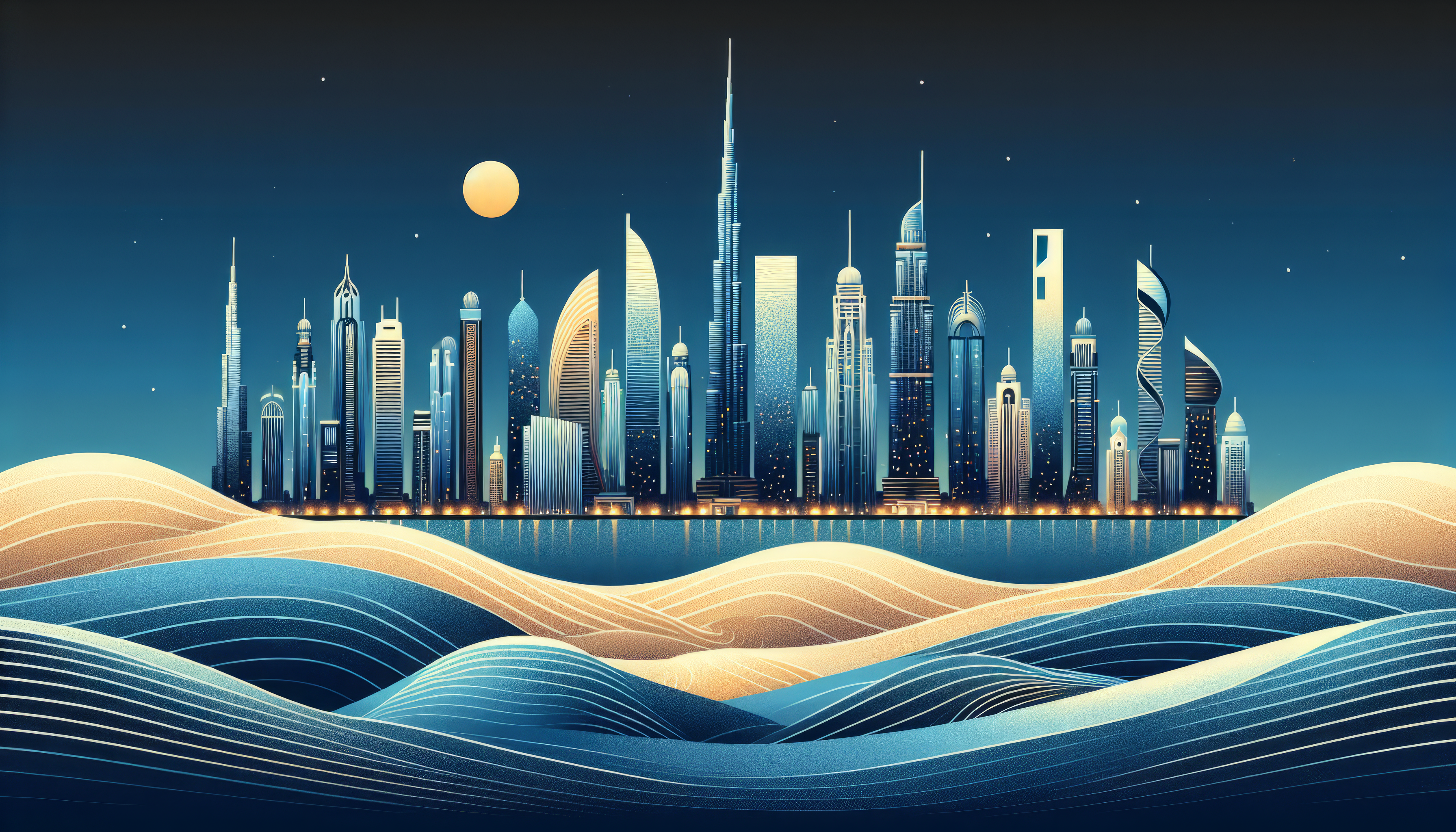 Dubai Skyline Illustration HD Desktop