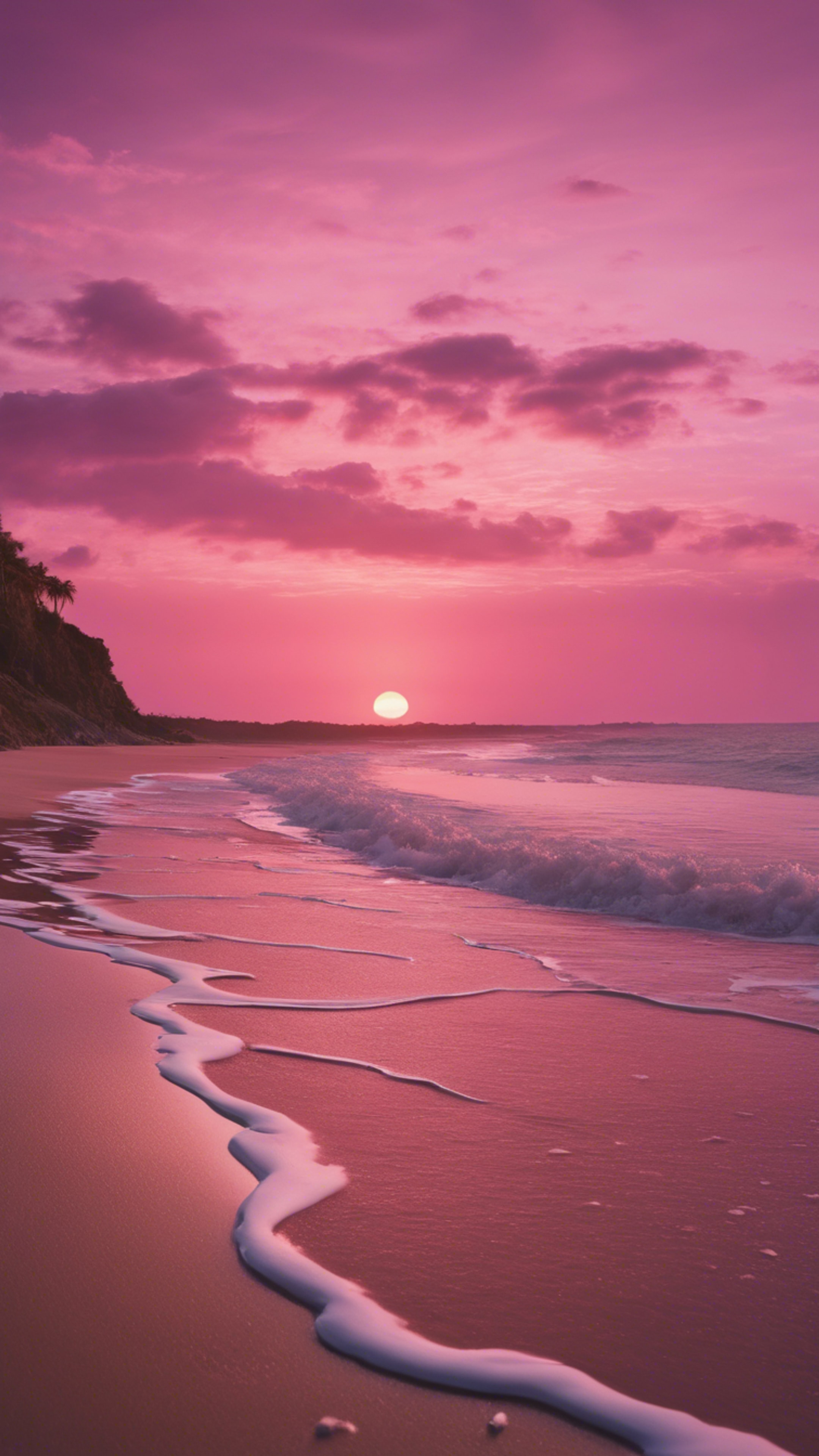 A flamboyant, dark pink sunset over a