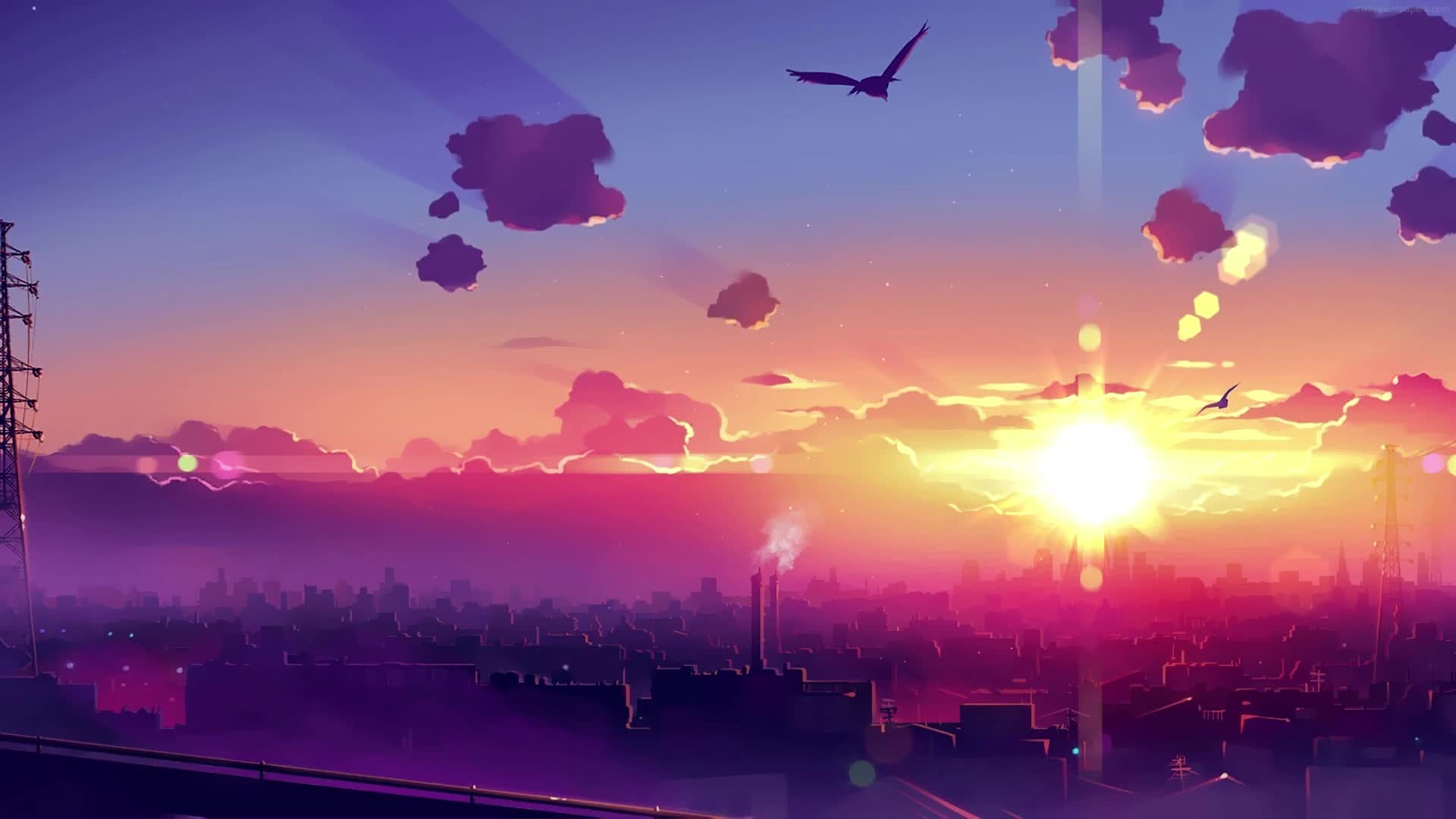 PC Sunset Purple City Live Wallpaper