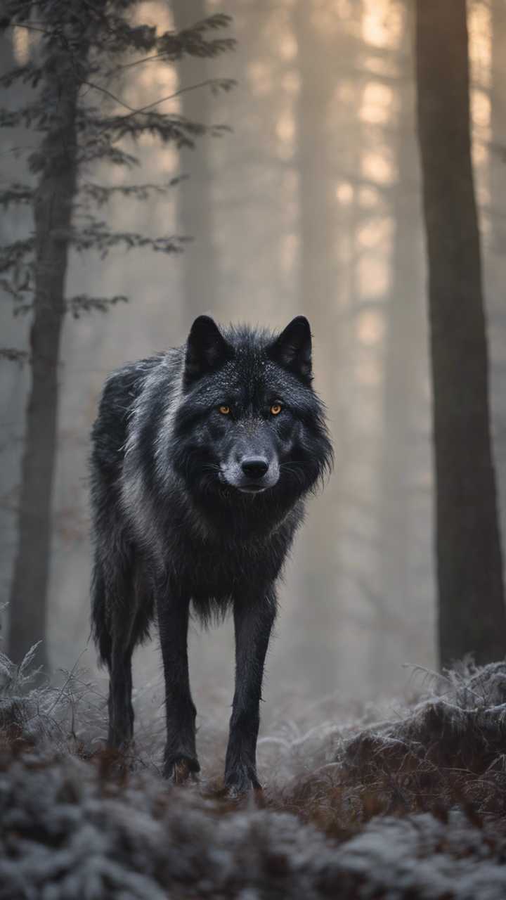 A cool black and gray shaggy wolf