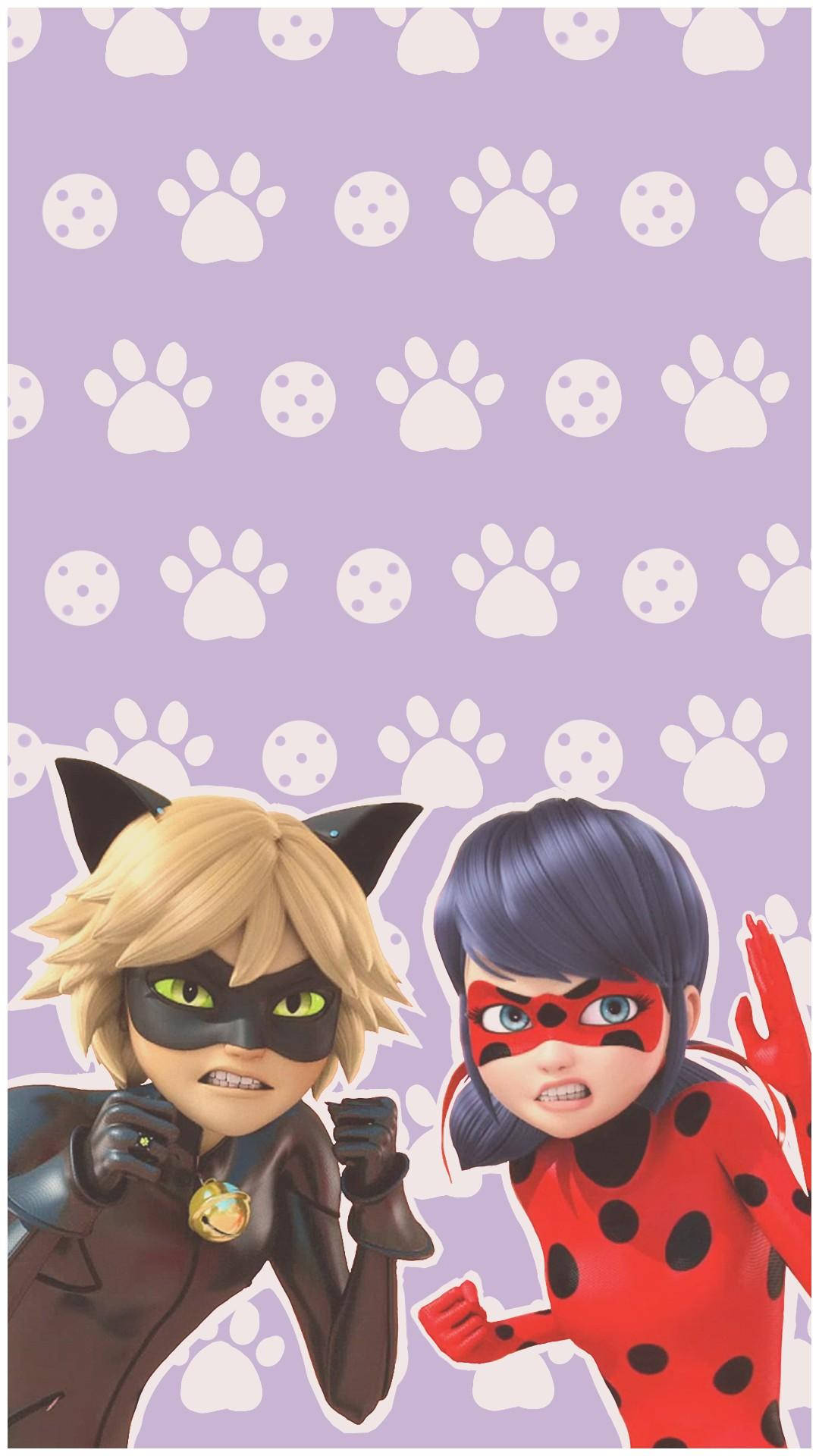 Purple Ladybug And Cat Noir Phone