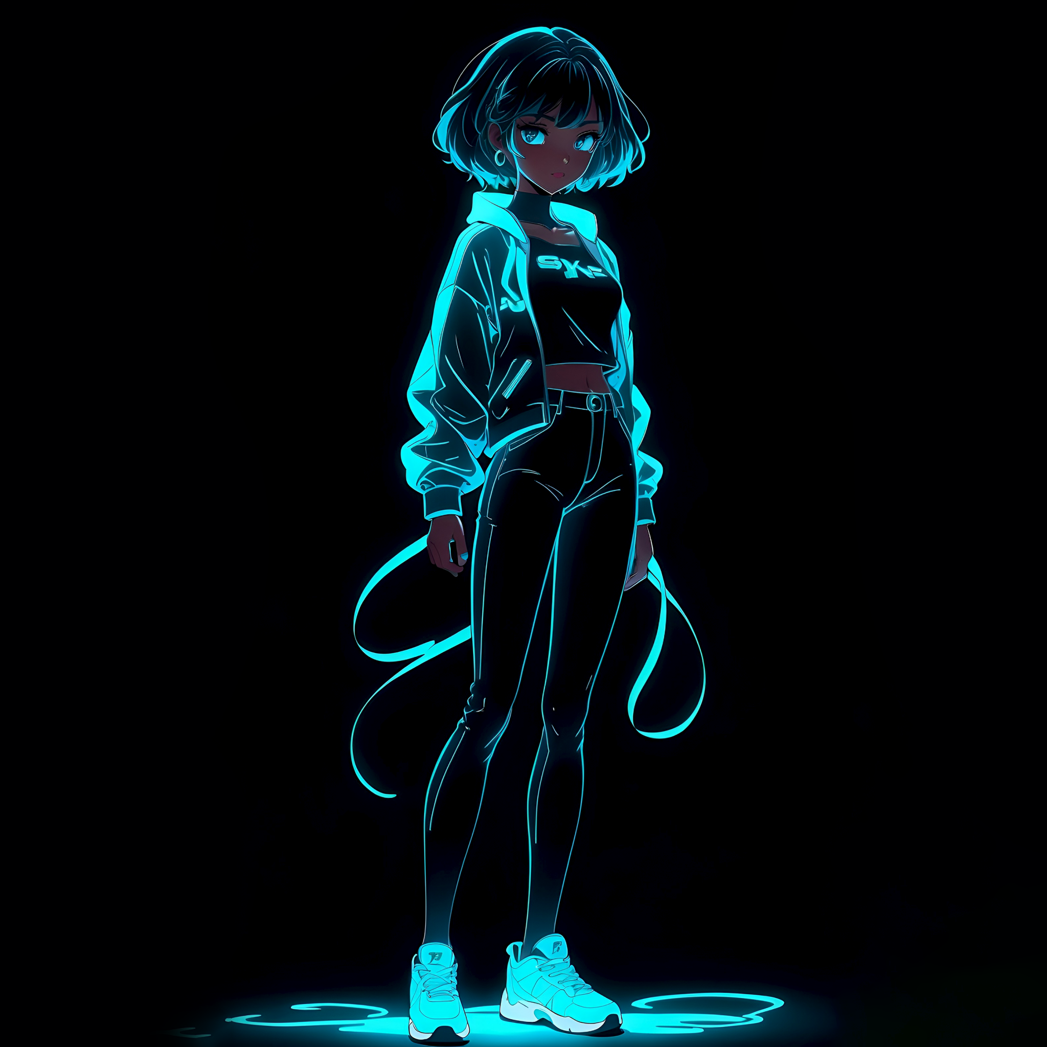 Neon Wallpaper 4K, Anime girl, Black