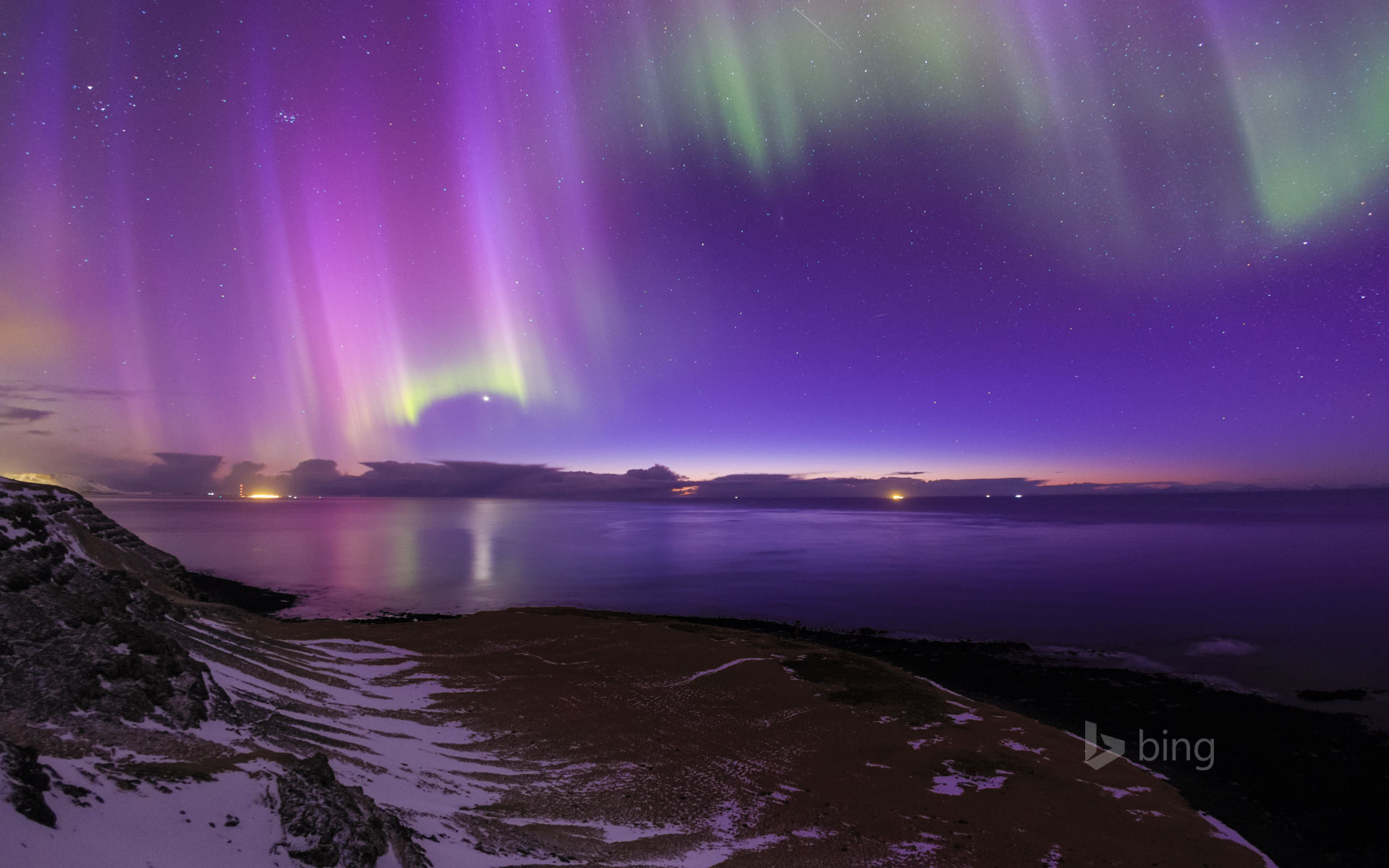 Aurora Borealis over the coast