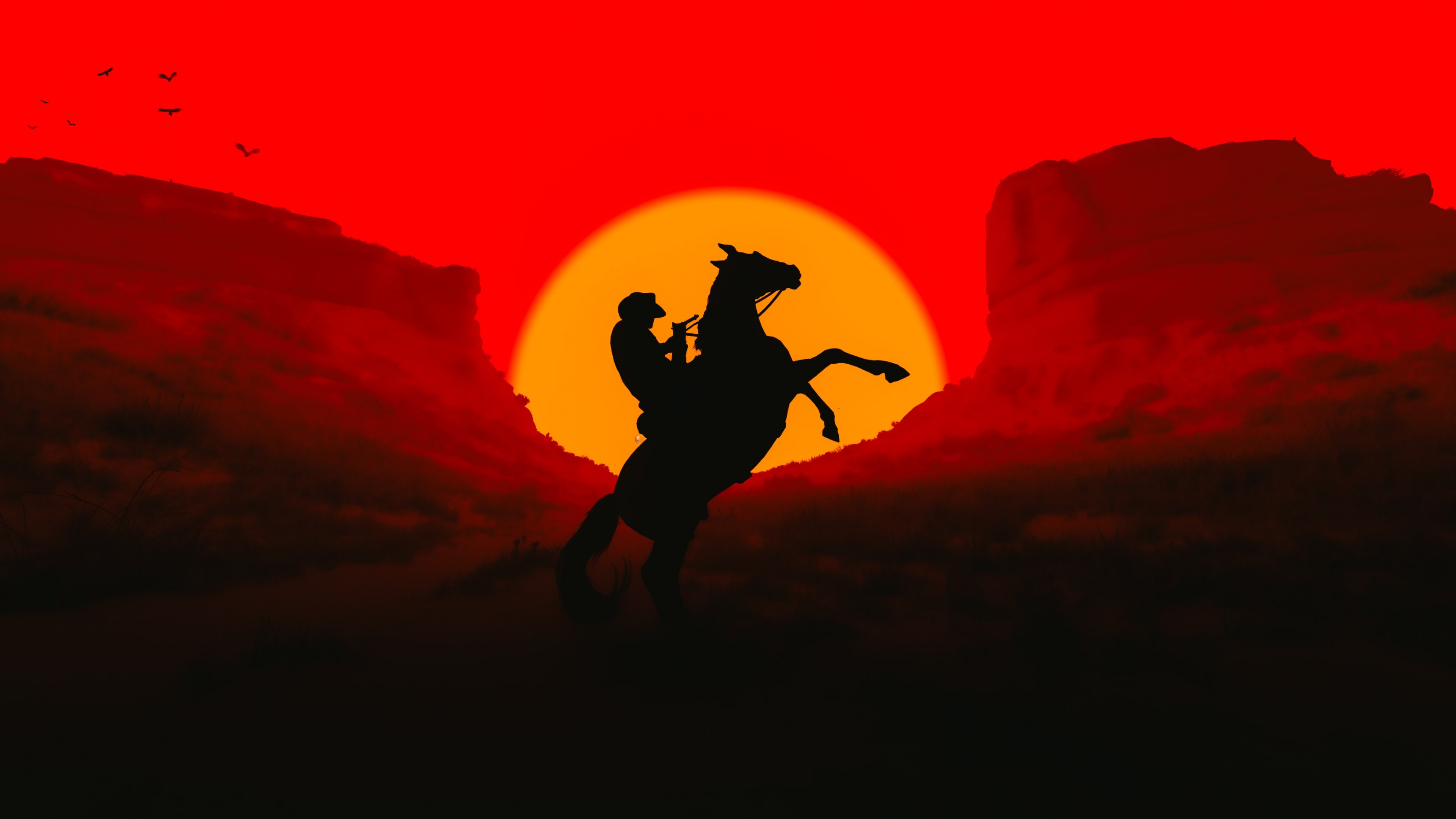 Cowboy Wallpaper 4K, Silhouette, Sunset