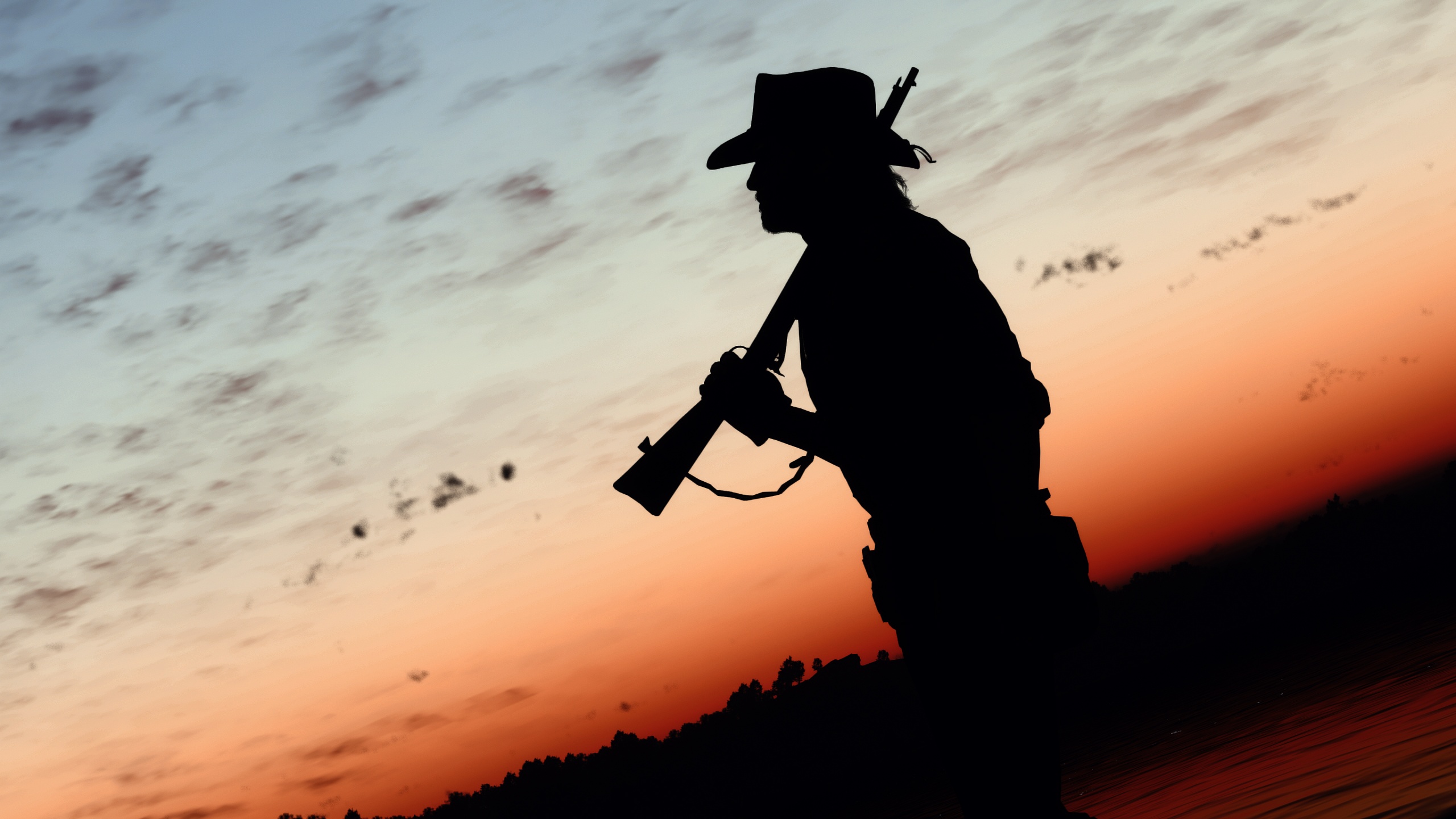 Wallpaper 4K, Cowboy, Sunset, Silhouette