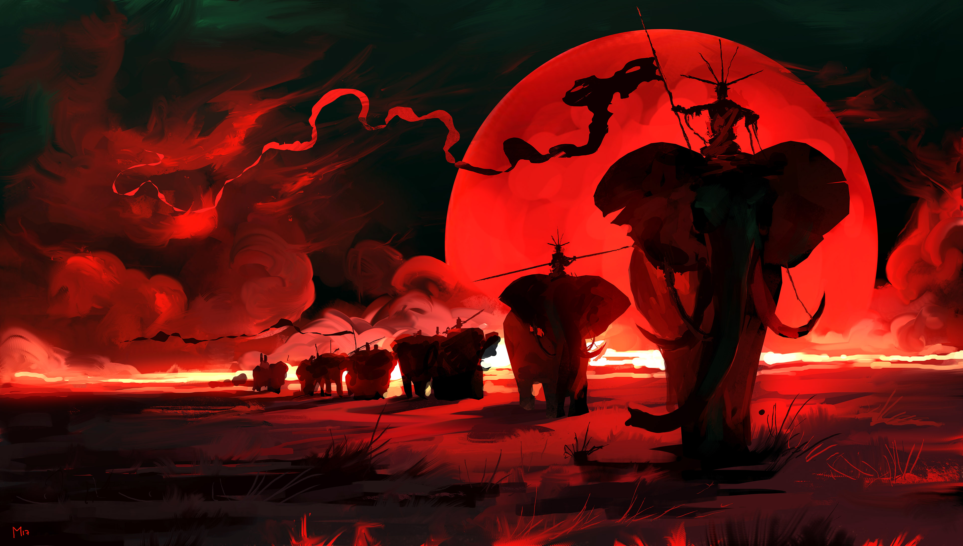 Elpehant Red Moon Digital Art 4k Wallpaper, HD Artist Wallpaper, 4k Wallpaper, Image, Background, Photos and Picture