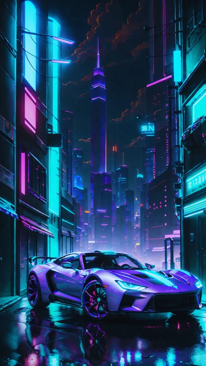 Super Car, Retro Neon Wallpaper