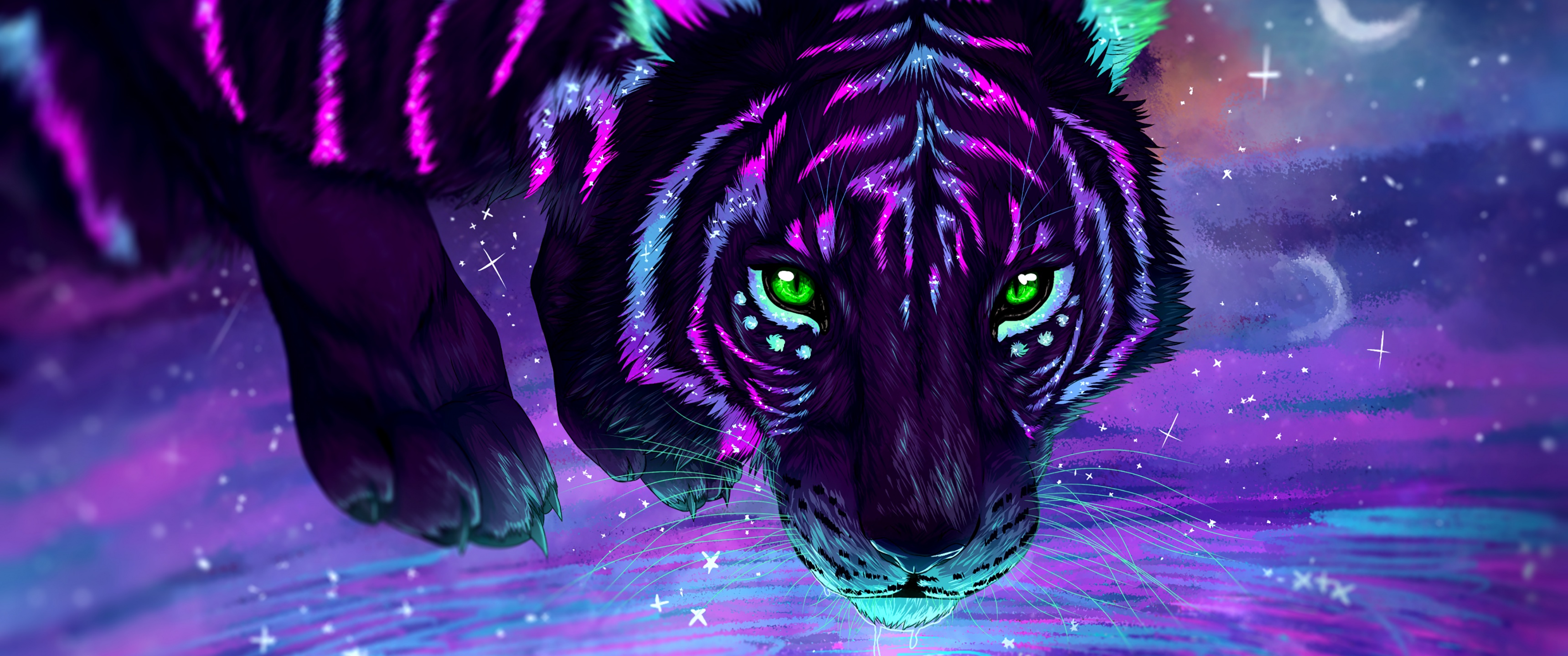 Tiger Wallpaper 4K, Neon, Digital paint